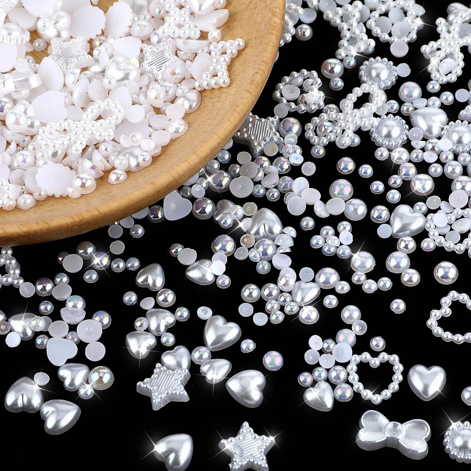 WLLHYF 500 sztuk zawieszek do paznokci 3D, różne kształty, koraliki z płaskim tyłem, kokardka, gwiazda, serce, kwiat, mieszane, urocze aplikacje do manicure, puste perły, dekoracja paznokci