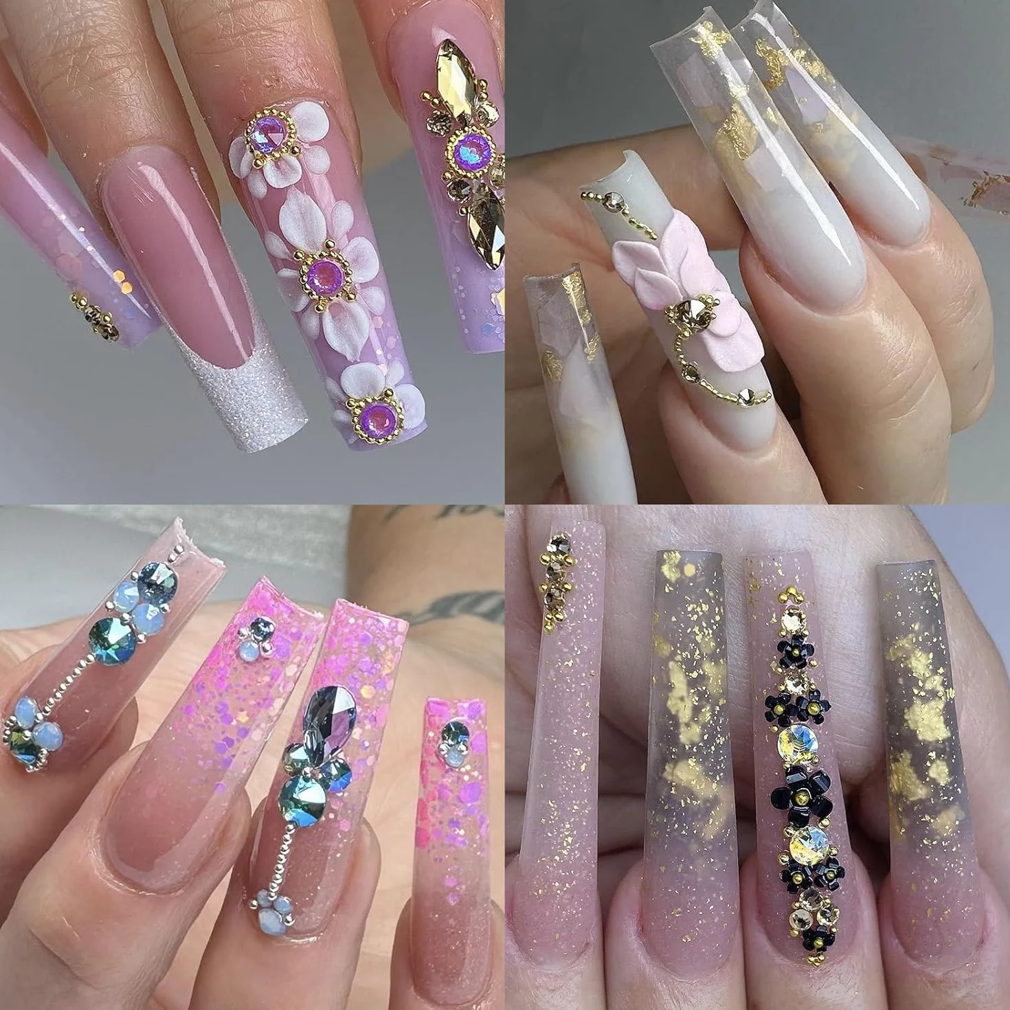 Nail Charms Ozdoby do paznokci, zestaw do paznokci z cyrkoniami, perełki do paznokci, kwiatkowa wstążka do paznokci, cyrkonie do paznokci