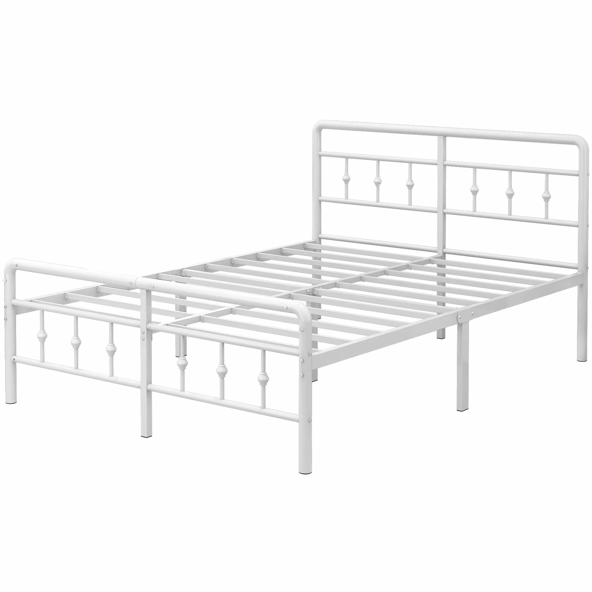 EMODA Łóżko 120x200 cm metalowa rama stalowa listwa wysokość 46 cm biały