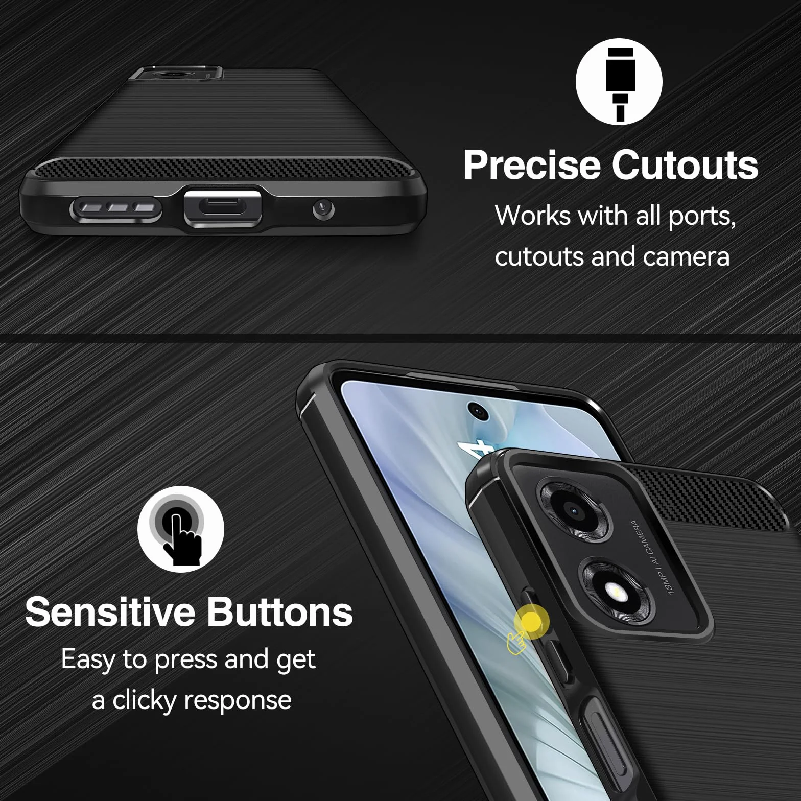 iVoler Etui do Motorola Moto E14/G04/G04S/G24/G24 Power z 2 szt. szkła hartowanego, [Odporny na wstrząsy klasy wojskowej] Ochronna obudowa, cienka miękka silikonowa TPU Anti-scratch Case, czarna