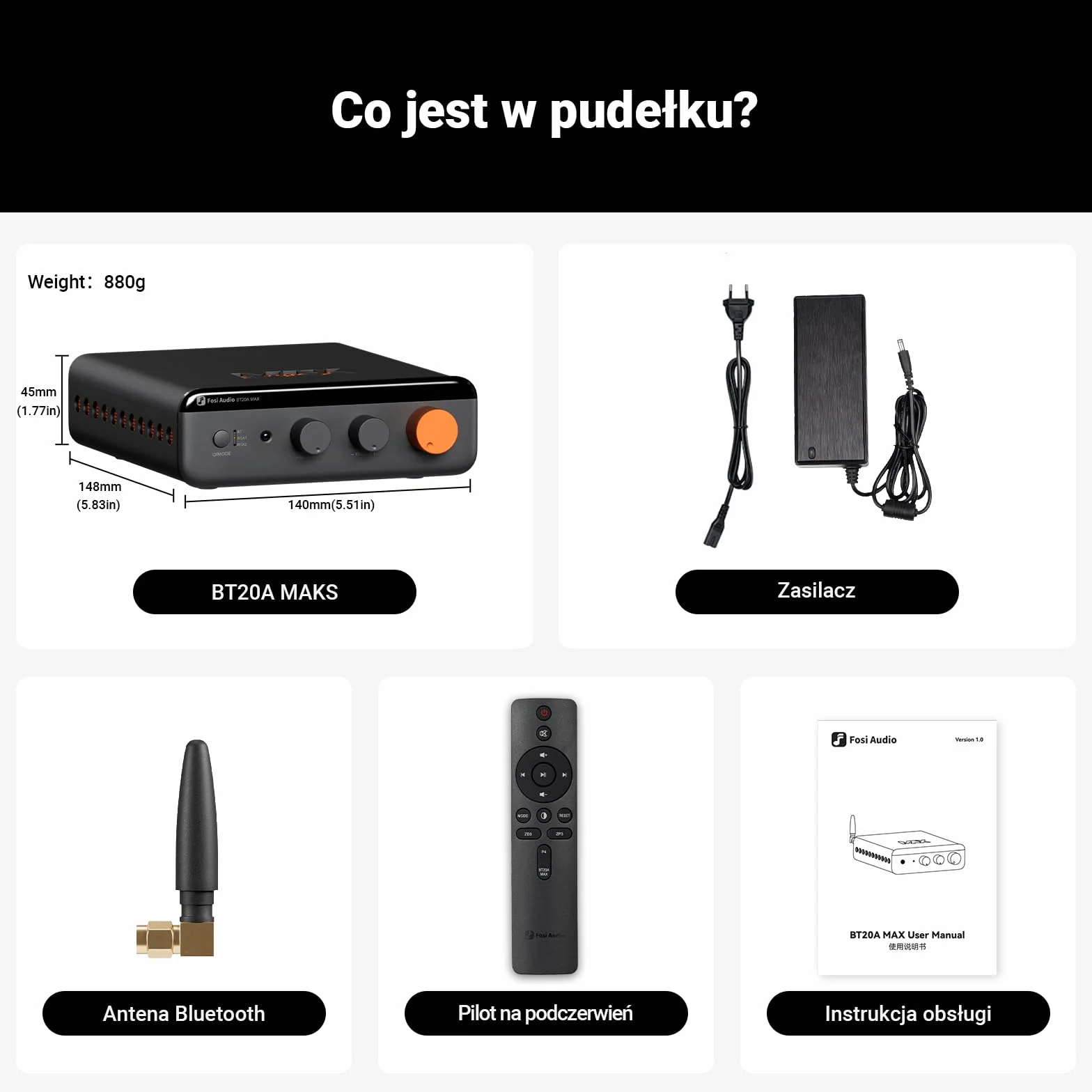Fosi Audio BT20A MAX Wzmacniacz Mocy Stereo, 300W x2 Wzmacniacz Audio Hi-Fi z Technologią PFFB, LDAC Bluetooth 6.0, Podwójne Niezależne Zasilanie, Pilot Zdalnego Sterowania, Idealny do Systemów 2.1