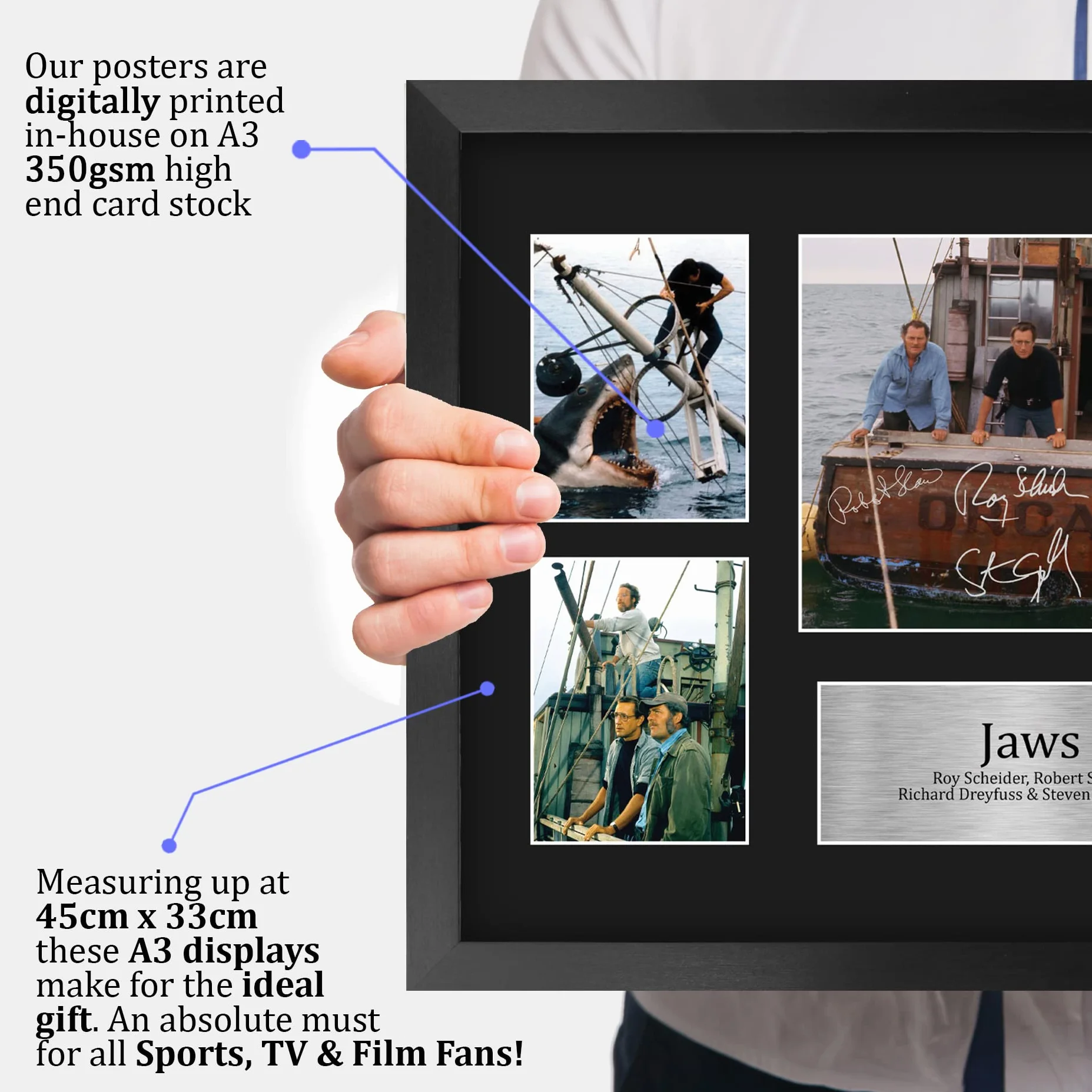 A3 Jaws Prezenty Z Nadrukiem Z Autografem Dla Fanów Pamiątek Filmowych - Oprawiony