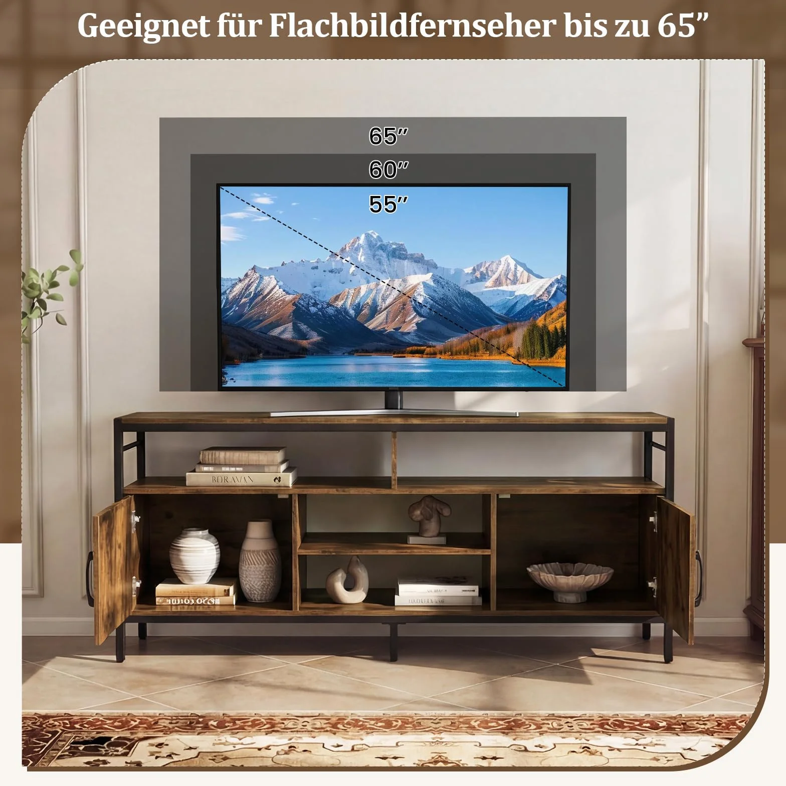 COSTWAY Szafka pod telewizor 65" 147x35x63.5 cm brązowa z metalowymi nogami