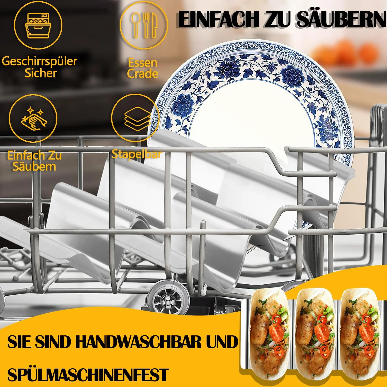Stalowe Uchwyty do Taco w Kształcie Fali, Nadają się do Mycia w Zmywarce, do Przechowywania Tacos i Kanapek