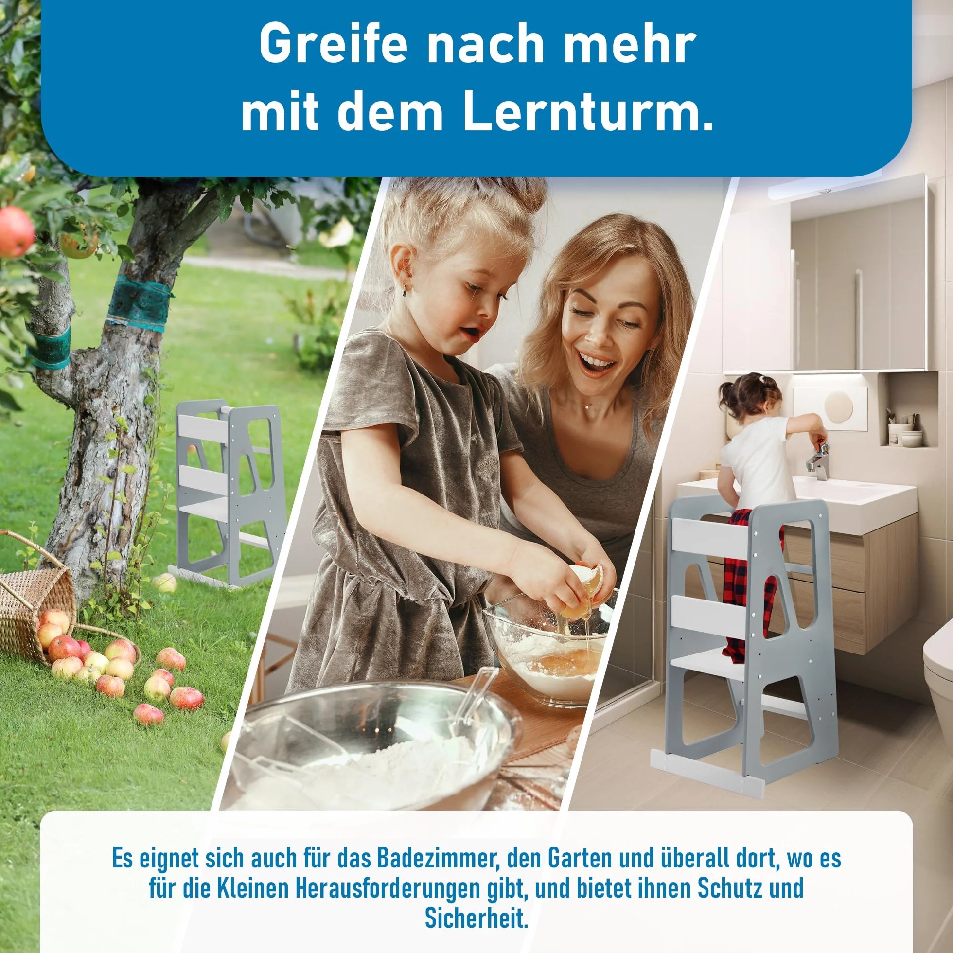 MEBLE WRÓBEL® Wieża edukacyjna Montessori z regulacją wysokości z litego drewna FSC