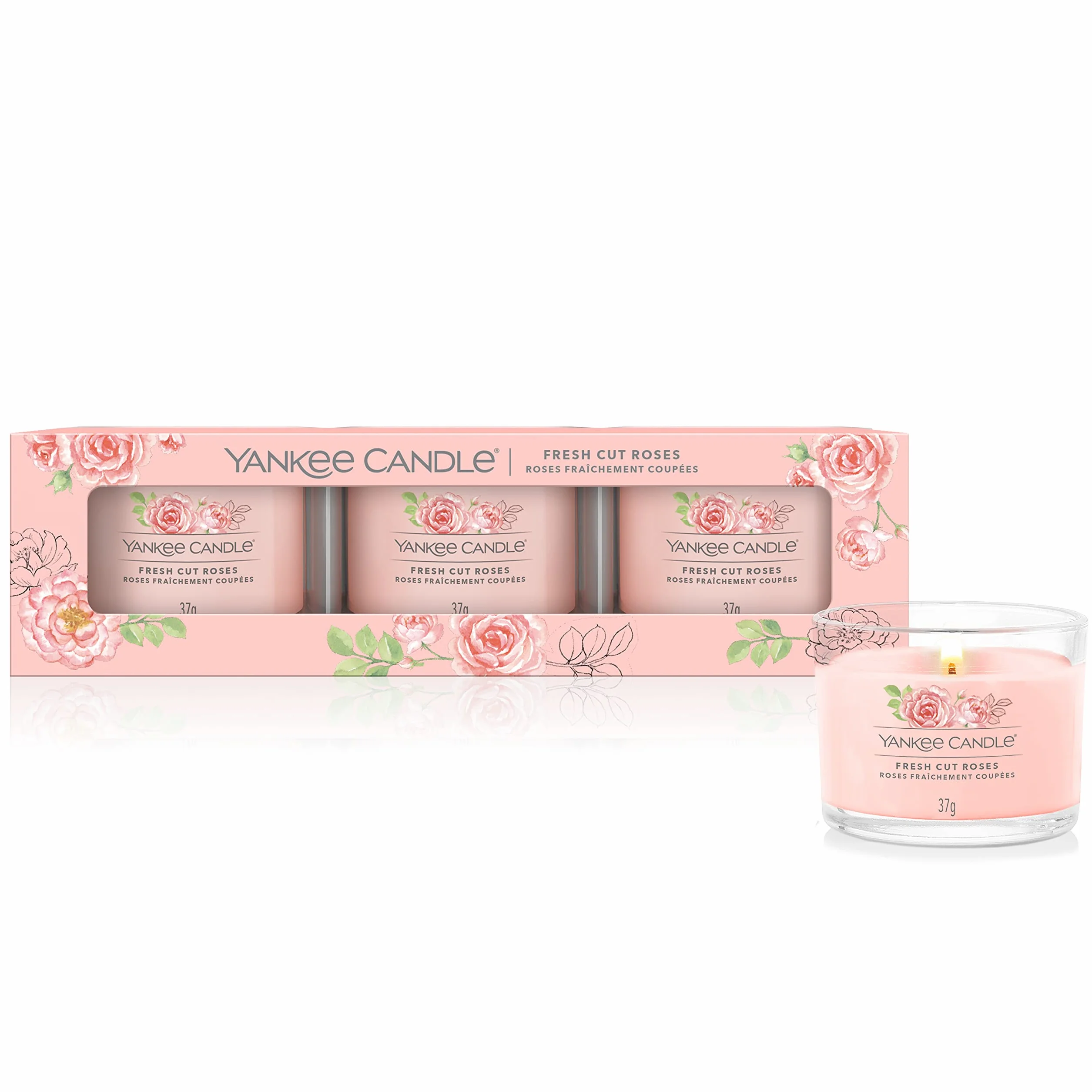 Yankee Candle Świece zapachowe zestaw upominkowy wotywne różami wosk sojowy 3 szt
