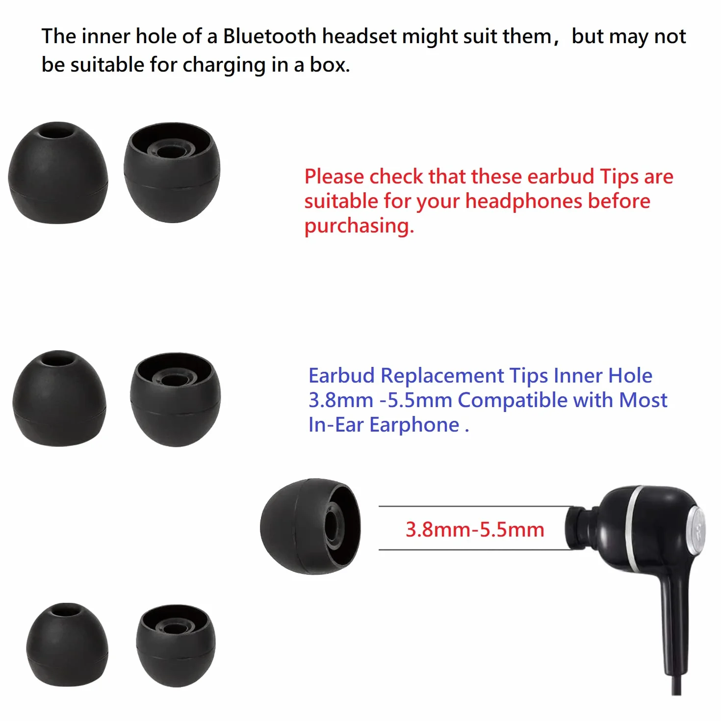 Gumki do słuchawek, 36 szt. miękkich i wygodnych nauszników Bluetooth, kompatybilne z większością słuchawek dousznych, otwór wewnętrzny 4,5 mm-6 mm, kolor czarny