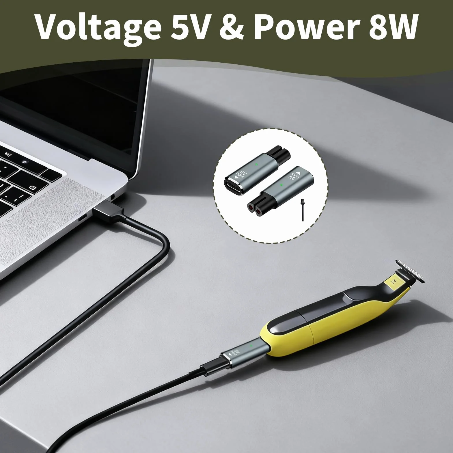 2 x adapter ładowarki 5 V, 1,5 A, USB C, kompatybilny z golarką Philips QP2734, QP2724, QP2834, QP4631, MG7930, MG7950, MG9530, maszynka do golenia, konwerter ładowania USB C