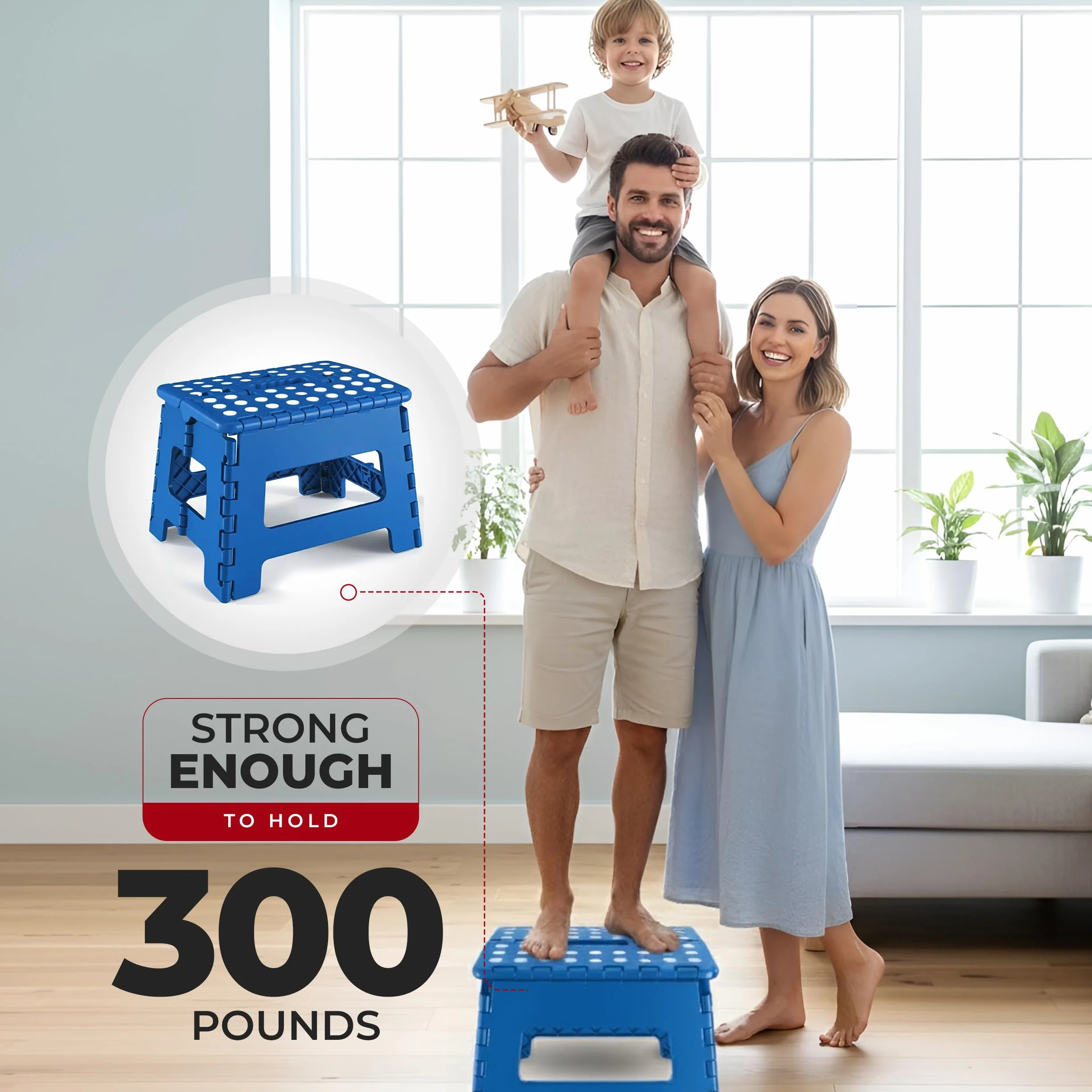 Utopia Home Składany stołek 23 cm, antypoślizgowy blat, nośność 136 kg, niebieski