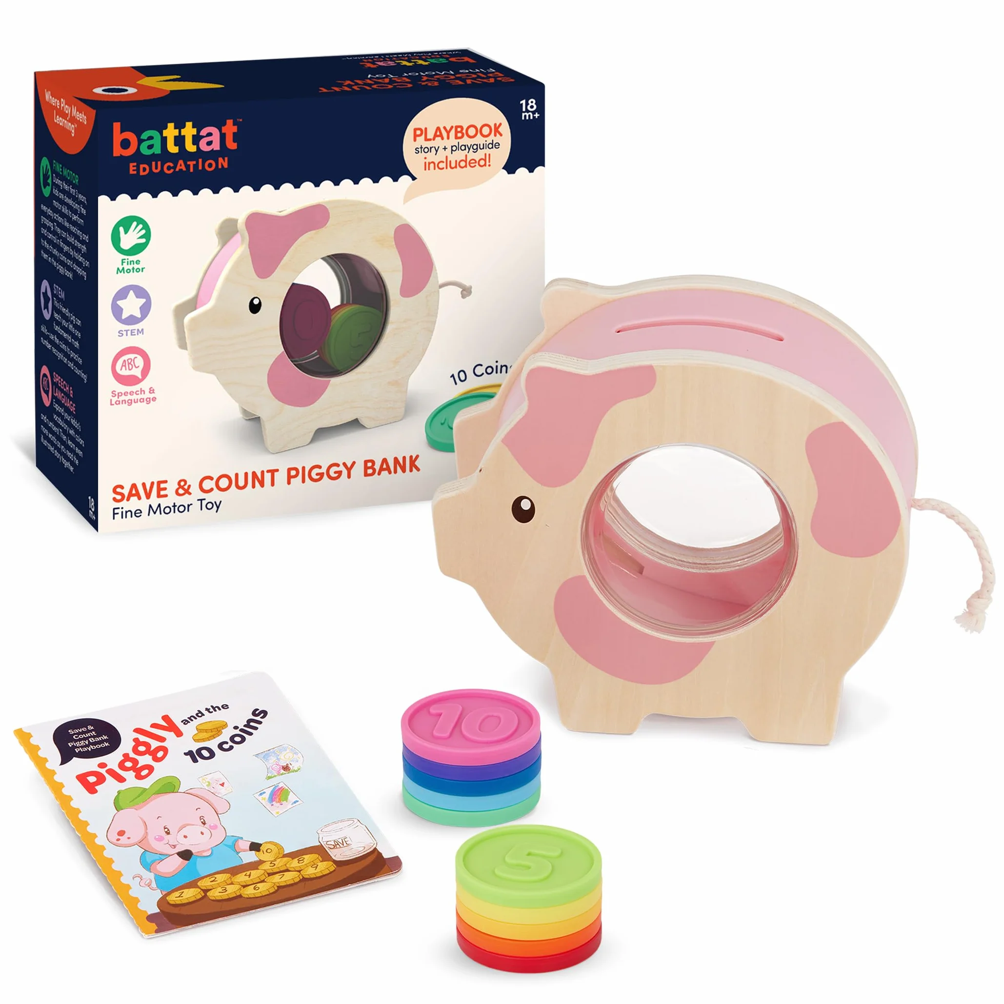 Zabawka silnikowa - Save & Count Piggy Bank - Edukacyjne kolorowe zabawki do liczenia i matematyki dla dzieci, od 18 miesięcy