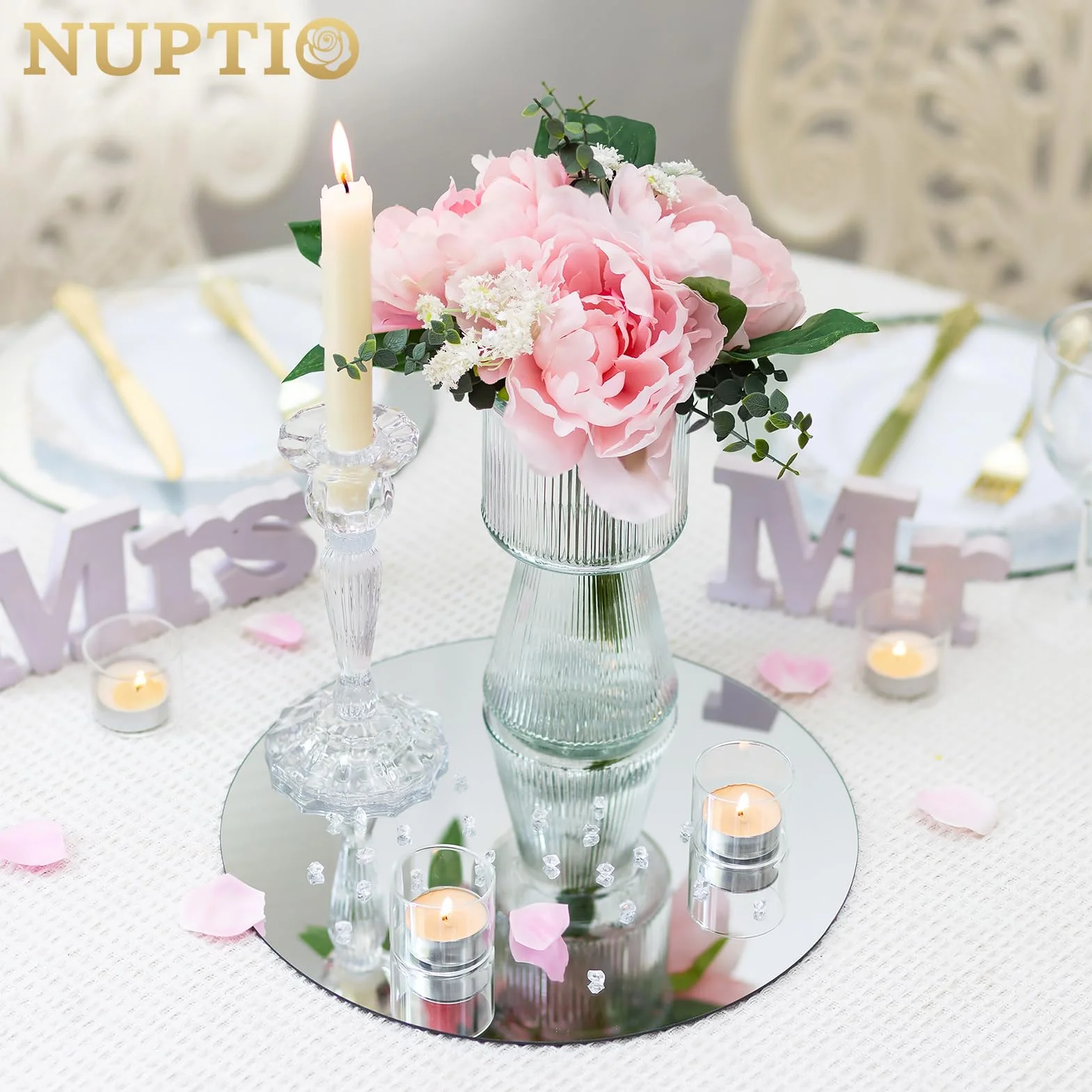 NUPTIO Okrągłe lustrzane płyty szklane 30 cm 12 sztuk dekoracja weselna