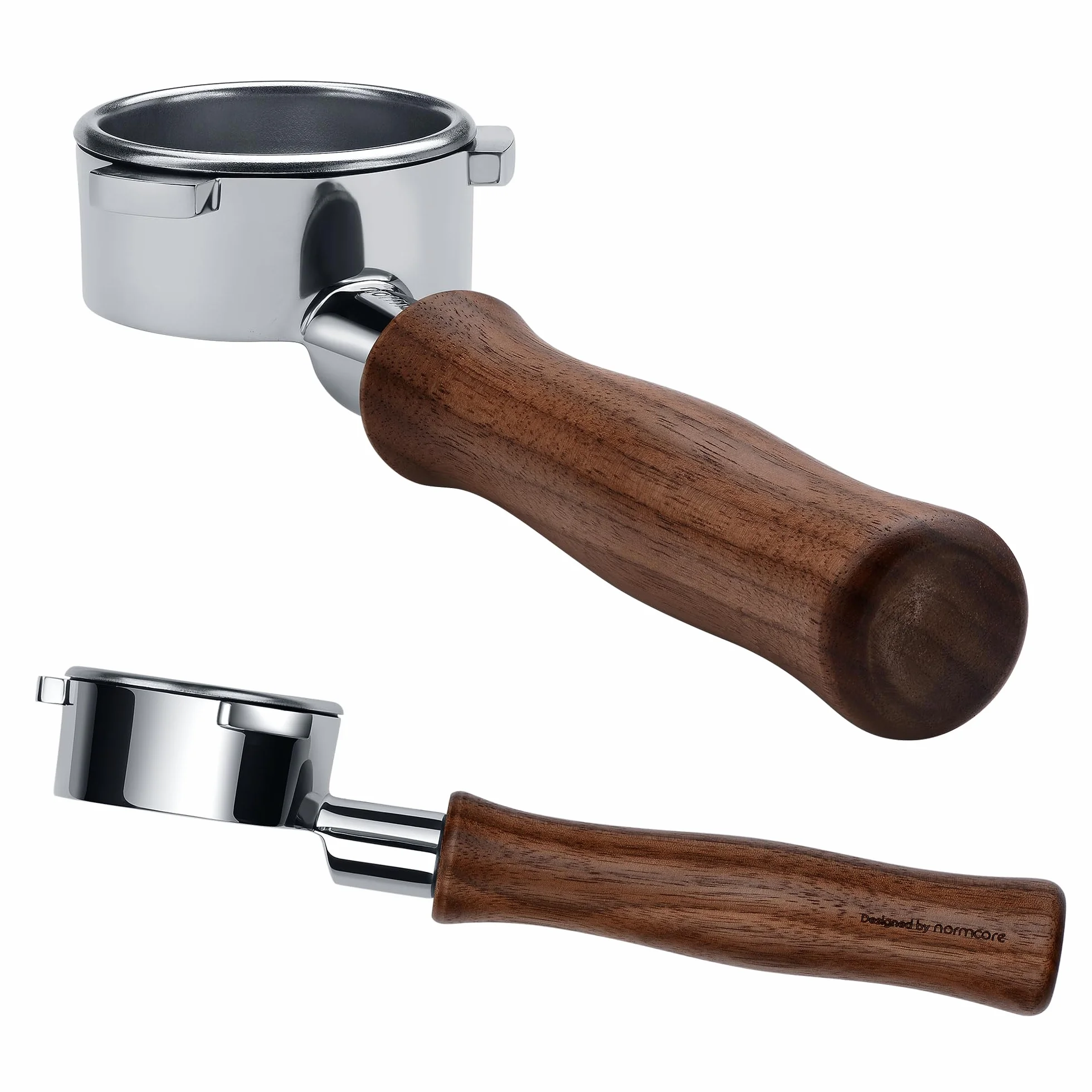 Normcore Sitko 54 mm Bottomless - Naked Portafilter pasuje do Breville Sage Barista Express - z sitkiem 18 g i uchwytem z prawdziwego amerykańskiego drewna orzecha włoskiego