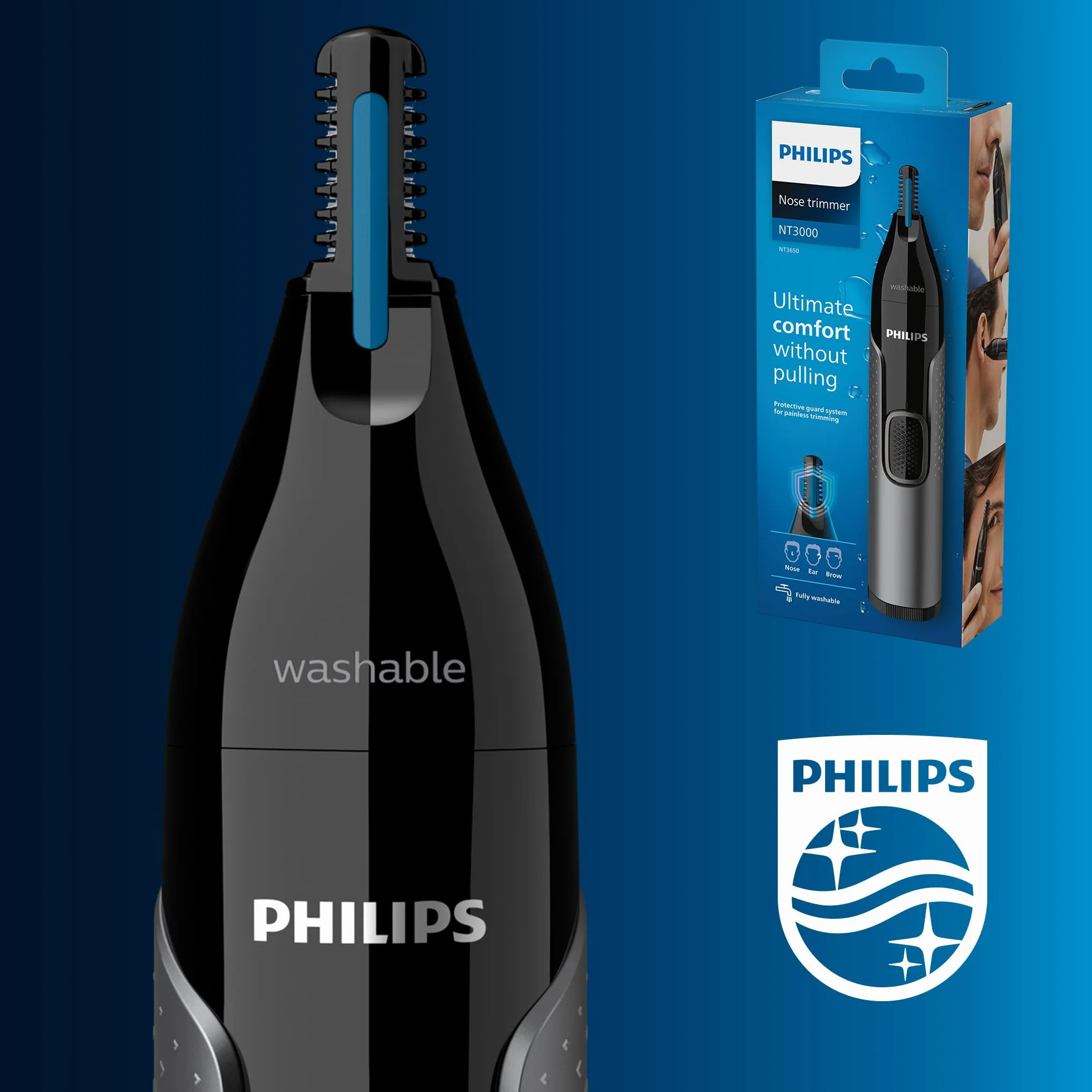 Philips Trymer do włosów w nosie i uszach Series 3000 do bezpiecznego przycinania włosów w nosie i uszach oraz brwi bez wyrywania