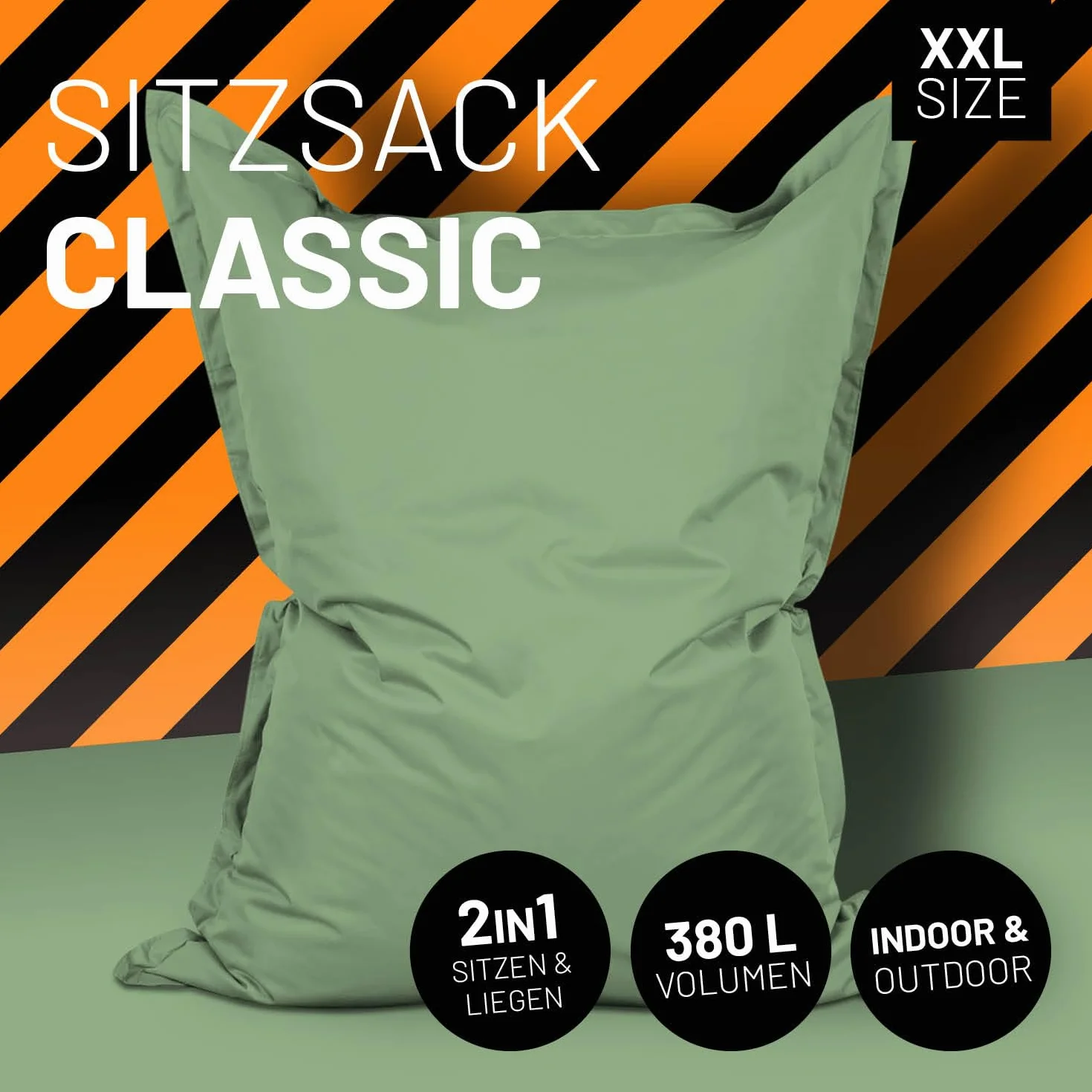 Lumaland Ogromny worek do siedzenia XXL, 140 x 180 cm, wodoodporna, do użytku wewnątrz i na zewnątrz, z ponad 3 milionami elastycznych pereł EPS | Bean Bag z poszewką nadającą się do prania [pastelowa