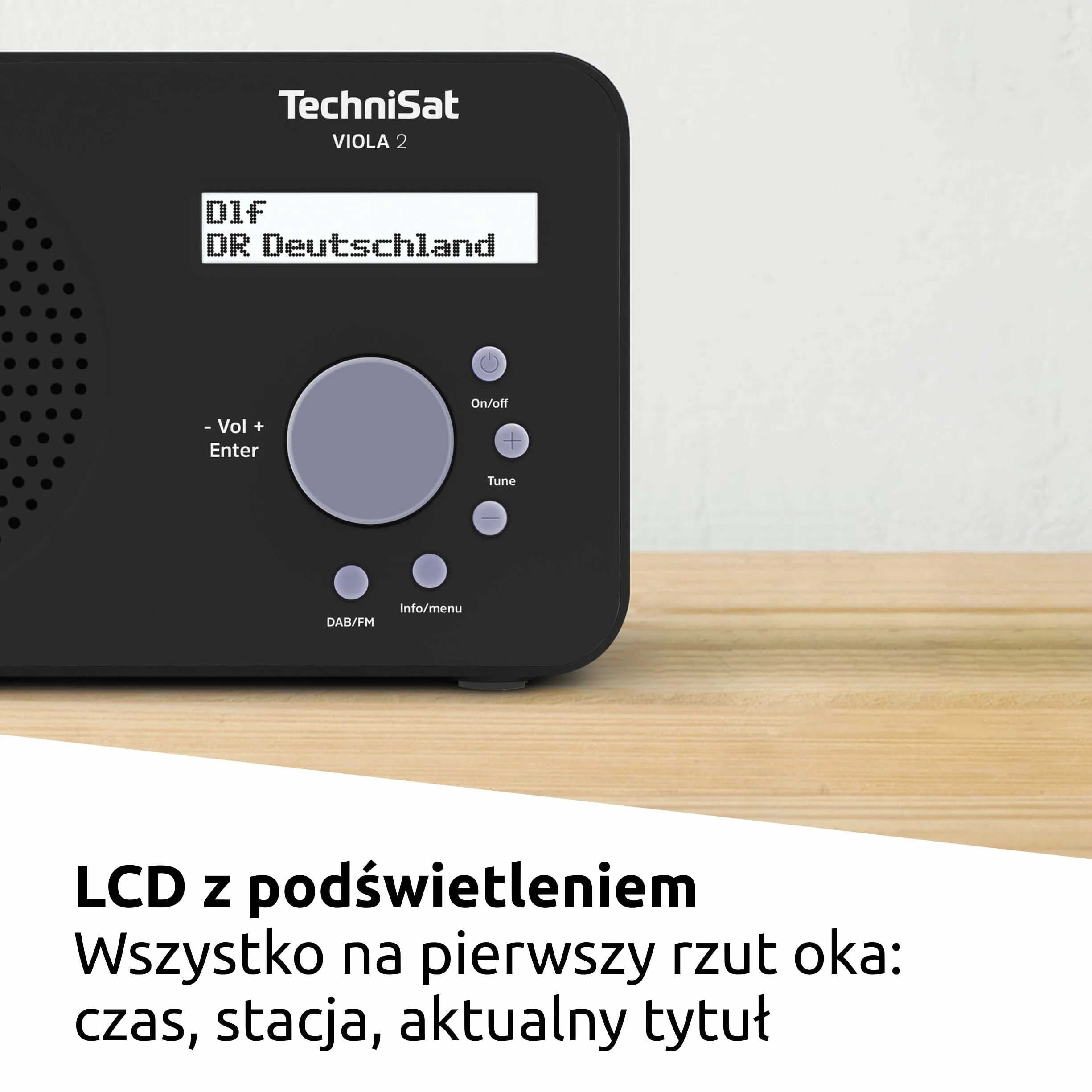 TechniSat VIOLA 2 - przenośne radio DAB (DAB+, FM, głośnik, gniazdo słuchawkowe, wyświetlacz dwuliniowy, sterowanie przyciskami, małe, 1 Watt RMS) czarne