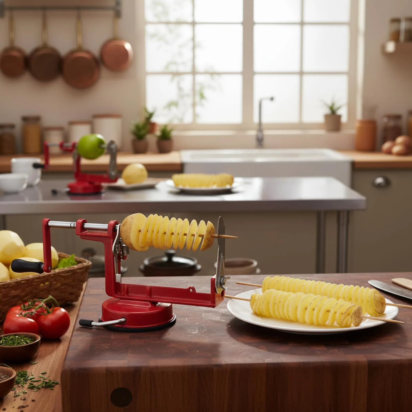Greensen Kartoffelschneider Edelstahl Spiralschneider Tornado Schneider Kartoffel Twister mit Rutschfester Griff Apfelschneider Chipsmaschine für Obst, Kartoffeln, Tornado Chips, Gurken oder Karotten