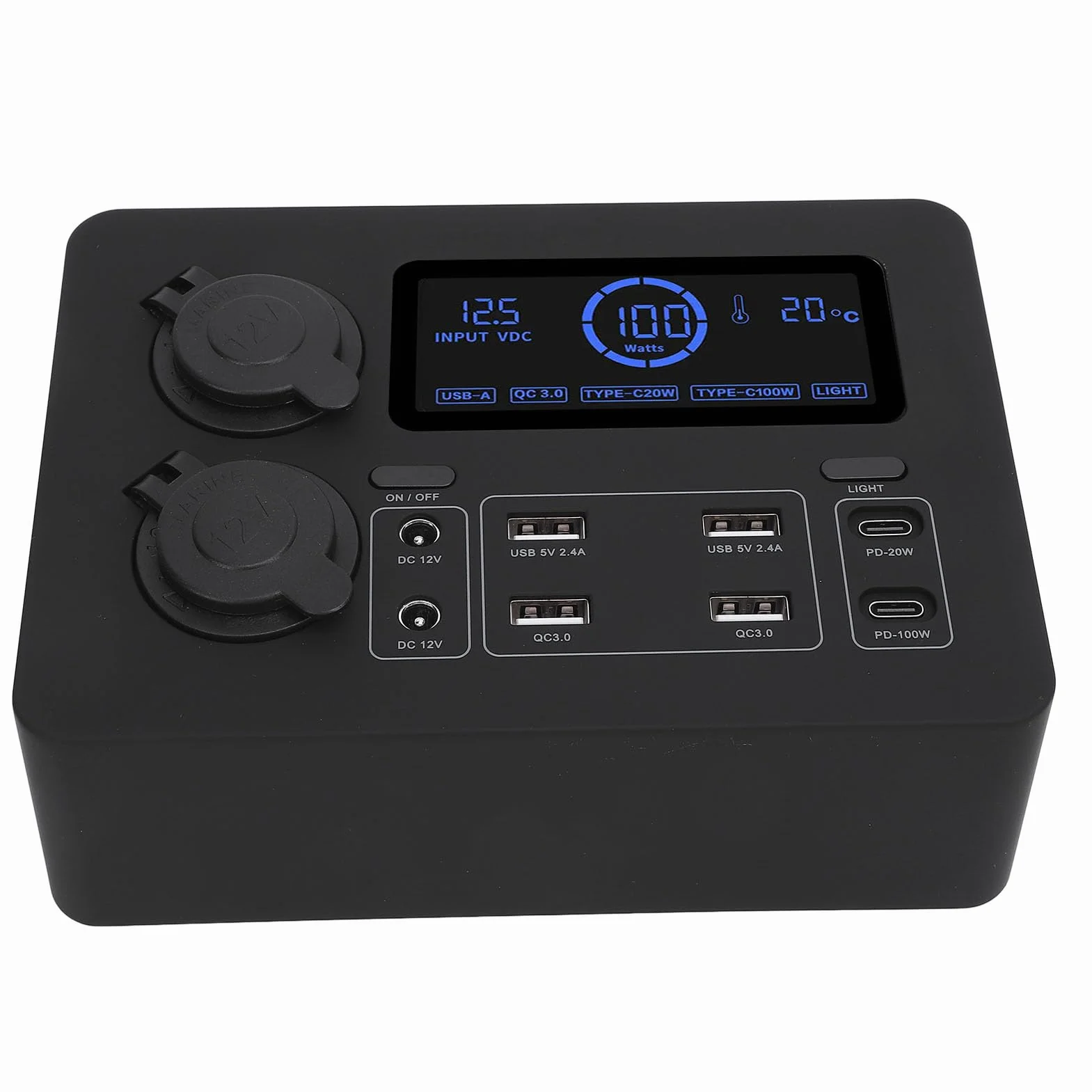 Mini Zasilacz 12V 100W Wyświetlacz LCD USB C Port QC3.0 4 Gniazdko Anderson Wielofunkcyjny Koncentrator Dystrybucji Zasilania do łodzi RV Samochód