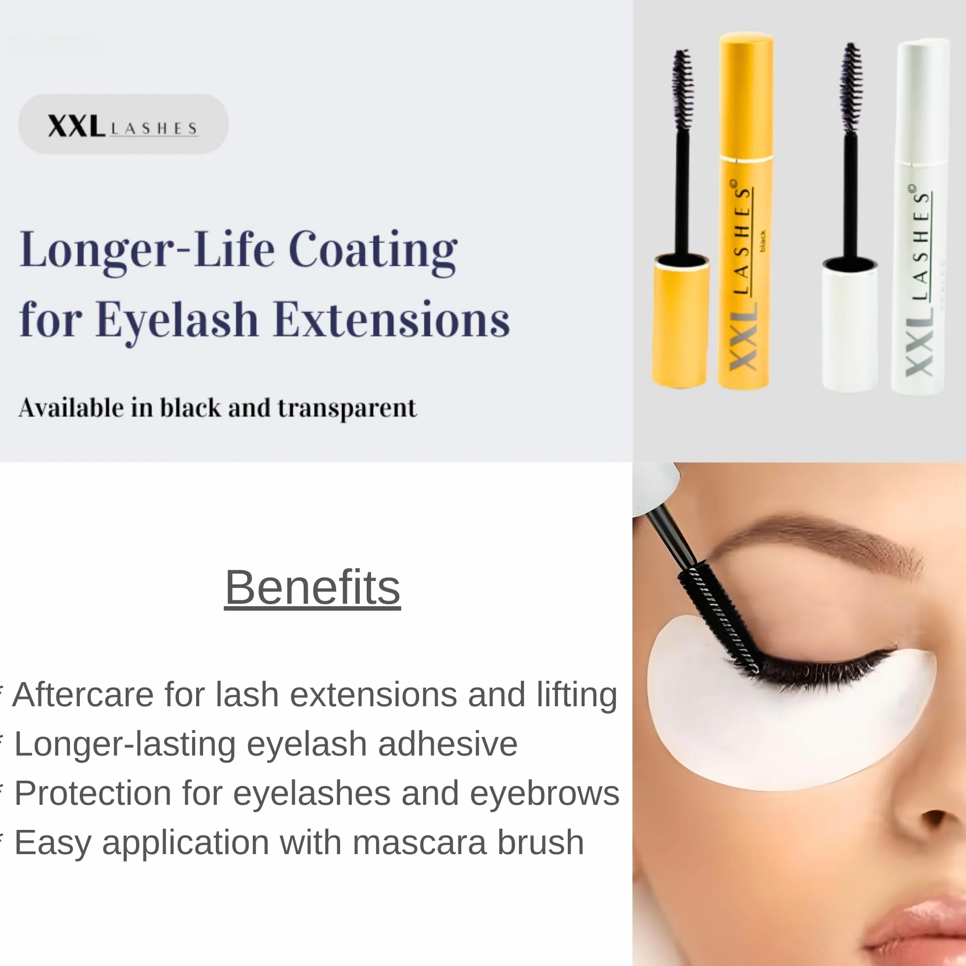 Uszczelniacz XXL Lashes – ochrona i pielęgnacja po przedłużaniu rzęs, liftingu rzęs i laminowaniu rzęs, uszczelniania przedłużania rzęs, pielęgnacji rzęs, długotrwała powłoka, jasny kolor