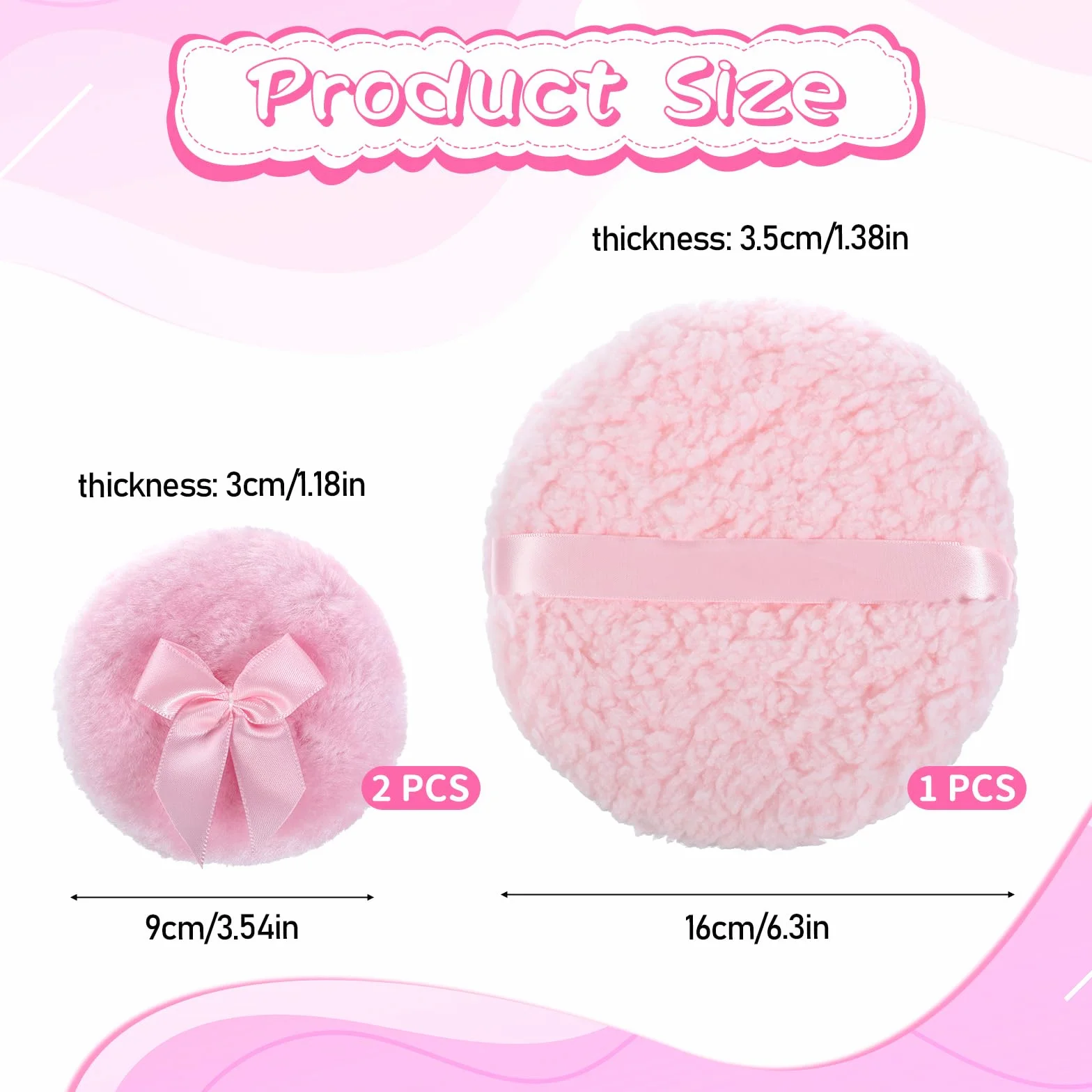 3 sztuki pudru puff, 15 cm, duży puder, z 2 małymi gąbkami do pudru do pudru, do pudru do ciała, pudru do ciała, pudru, do mokrej, suchej twarzy i ciała, talk (różowy)