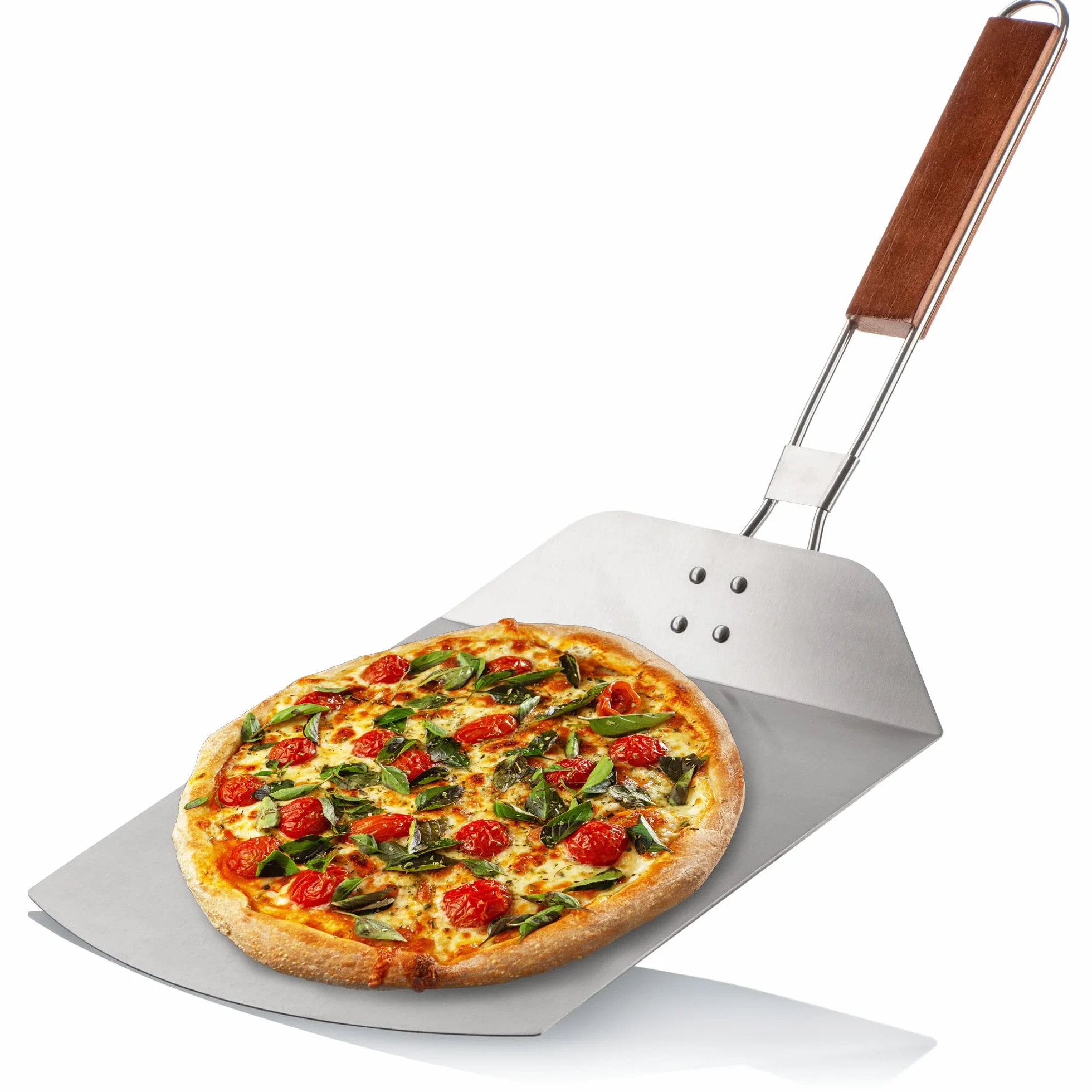 COM-FOUR Skórka do pizzy ze stali nierdzewnej 430 składany uchwyt srebrny czarny