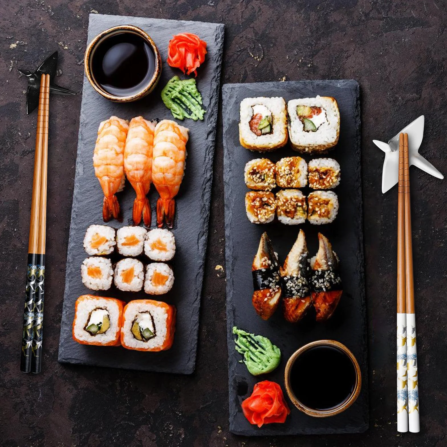 BAIFULAI Zestaw 2 par drewnianych pałeczek do sushi z ceramicznym uchwytem na papier żurawia