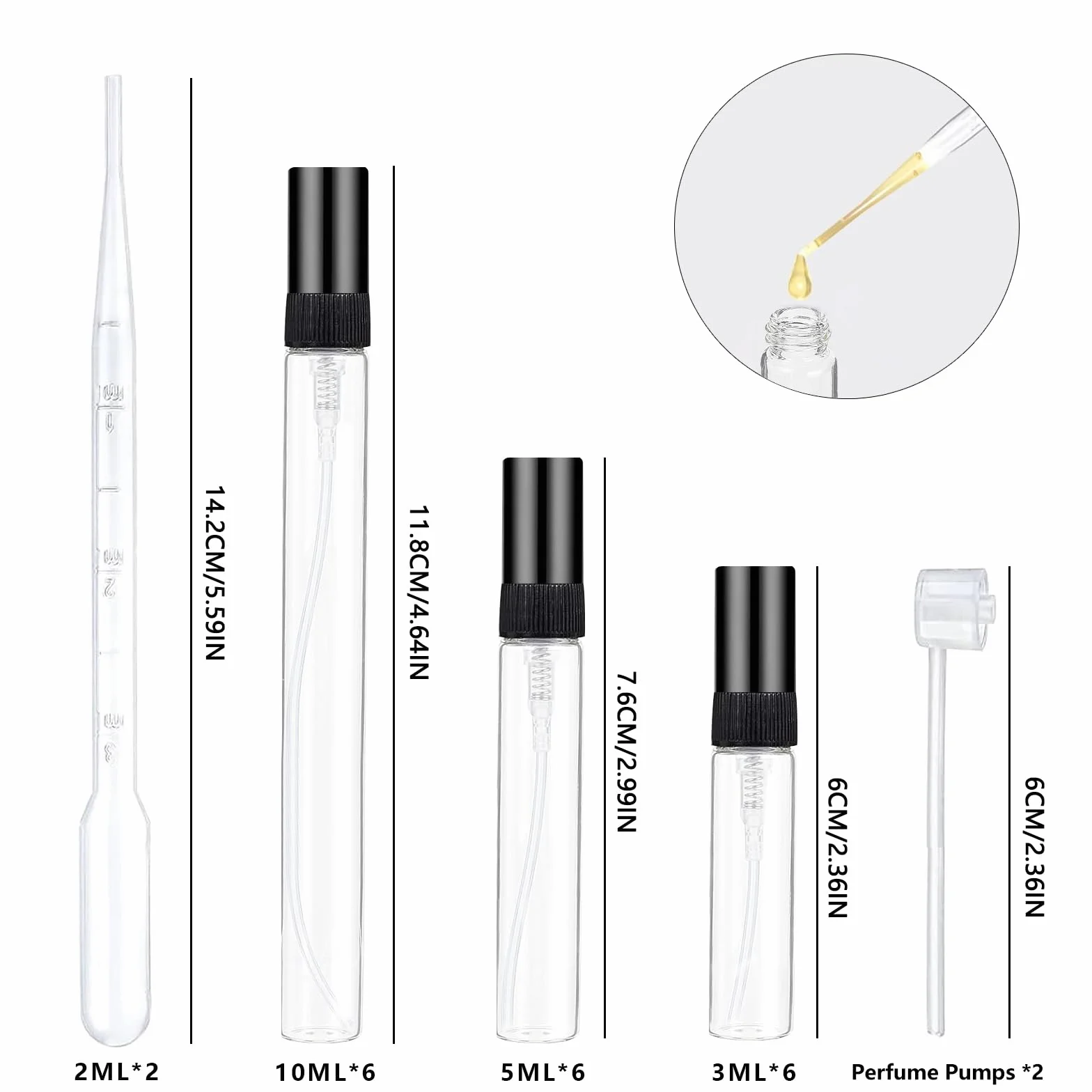 Szklany atomizer do perfum 3 ml 5 ml 10 ml, butelka na próbki, mini z rozpylaczem, przezroczysta, pusta