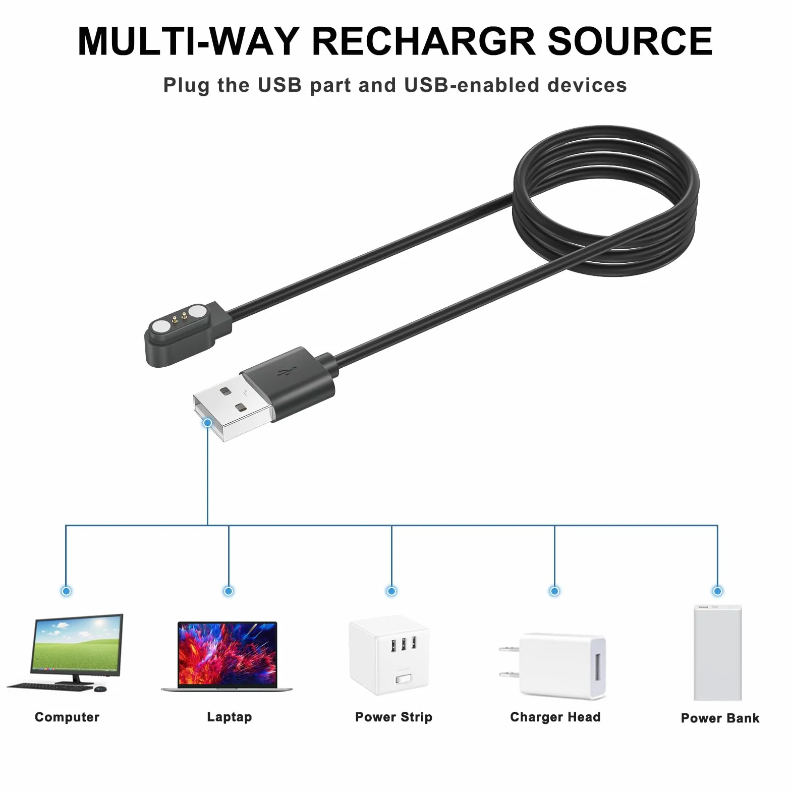 Oumida kabel ładujący do Skg Letsfit Cubitt Yamay Willful Fitpolo Tozo Wyze Umidigi Blackview, 100 cm/3.3 ft magnetyczny kabel USB do umidigi Uwatch 3S 3 2 2S Urun smartwatch akcesoria (czarny)