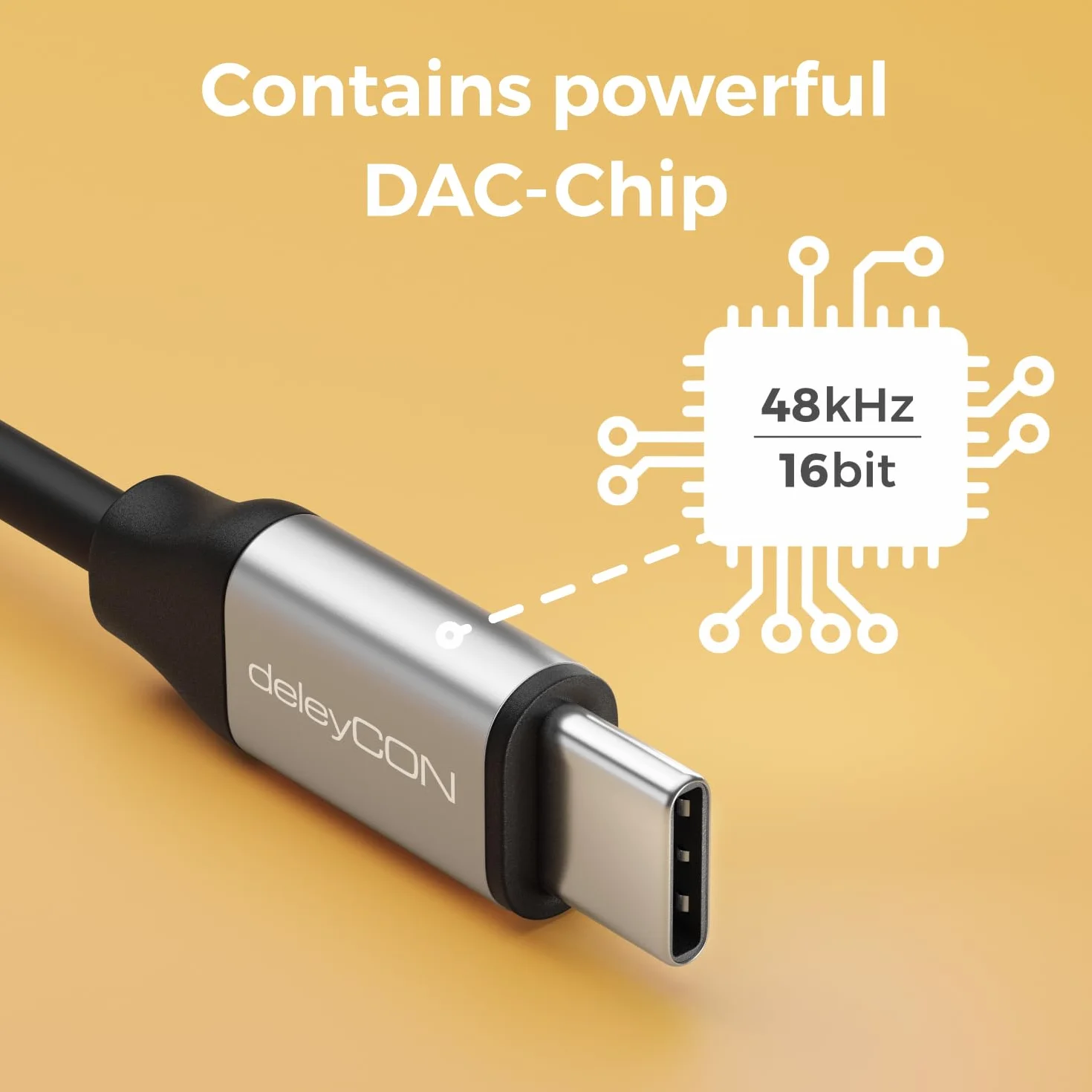 deleyCON USB-C na 3,5mm Adapter Audio ALU - DAC-Chip & TRRS - USB Typ-C Wtyk do Gniazda Klinke - Kompatybilny ze Smartfonem, Tabletem, Słuchawkami, Głośnikiem - Czarny Szary