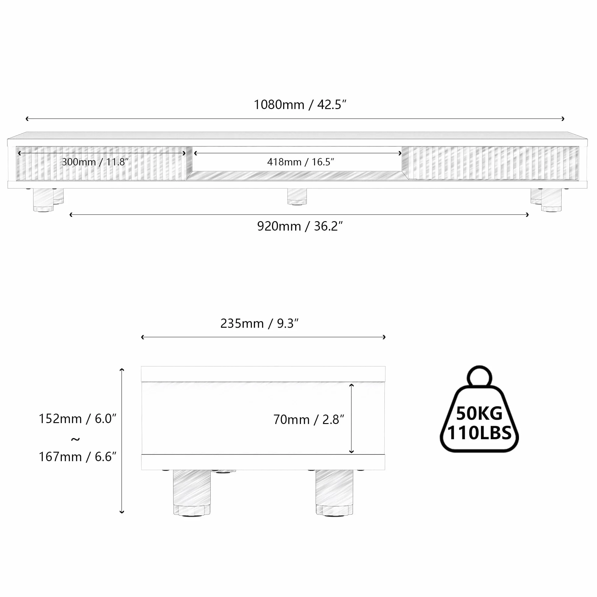 Fenge Podstawka pod monitor z przesuwanymi szklanymi drzwiami, 108 cm, duży stojak na komputer na 2 monitory, PC, laptopa, drukarkę, telewizor, domowe biuro, organizer na biurko (brązowy)