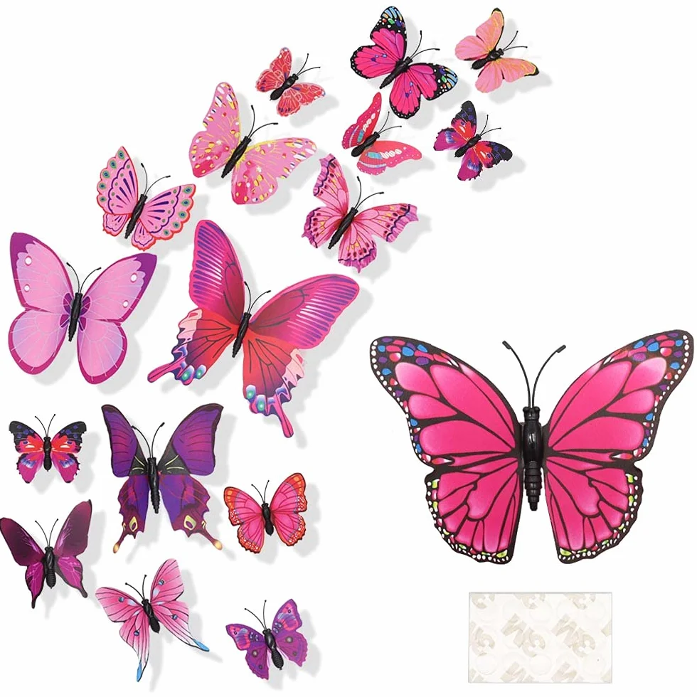 Naklejki ścienne 3D motyl 36 sztuk dekoracja fioletowe różowe czerwone