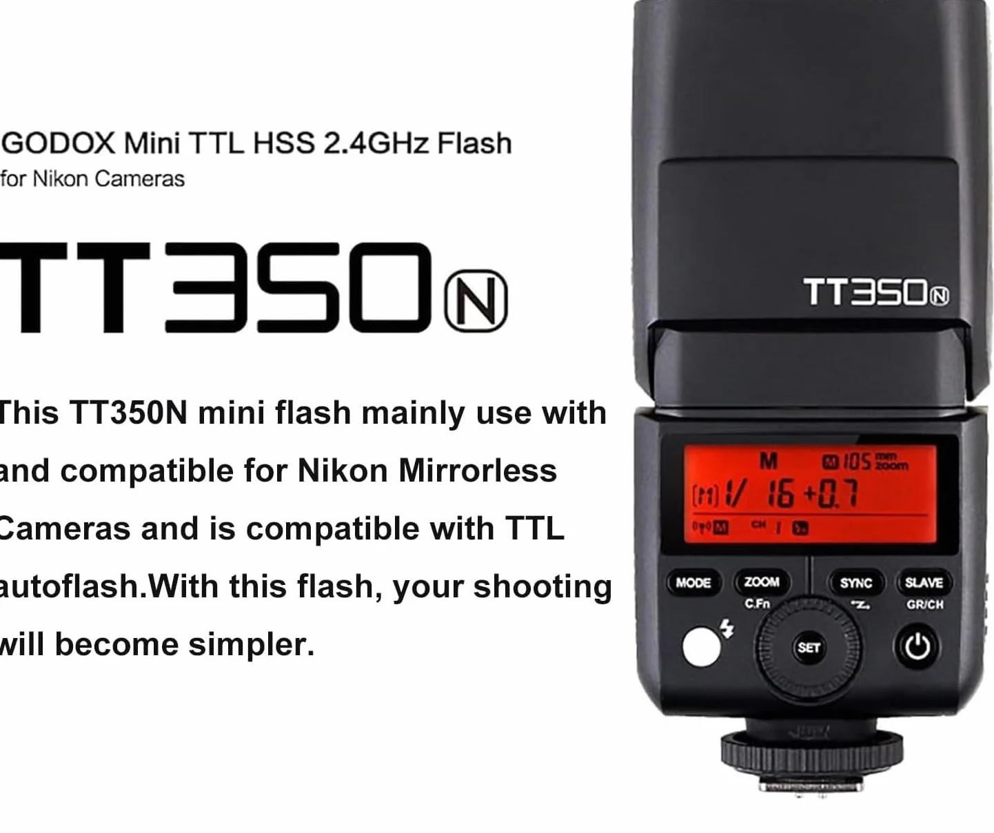 Godox TT350N Lampa Błyskowa, Czarny, 118'