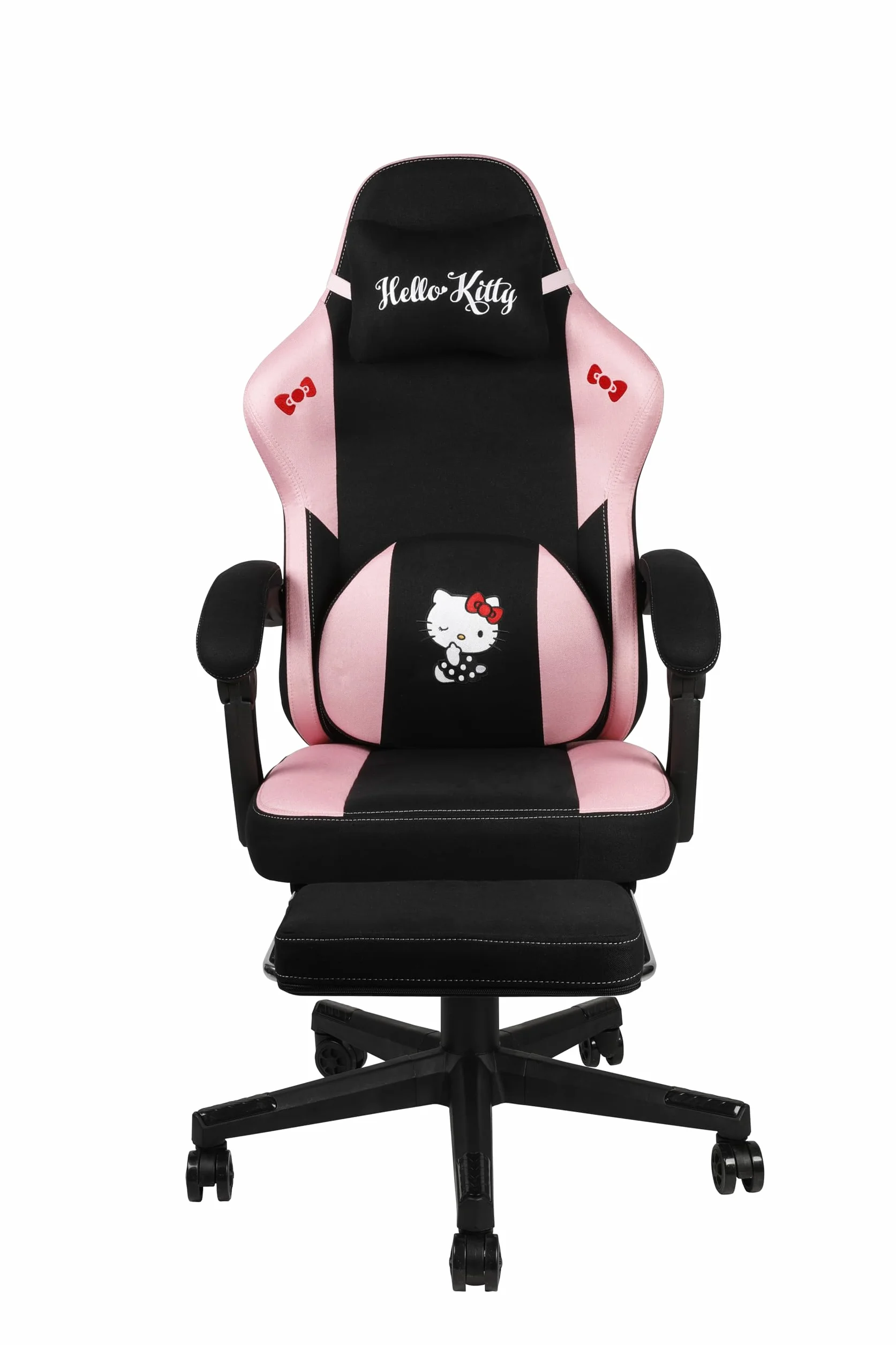 Konix Hello Kitty Gaming Krzesło biurowe 150° nachylenie drewniana metalowa rama poduszka podnóżek czarno-różowy