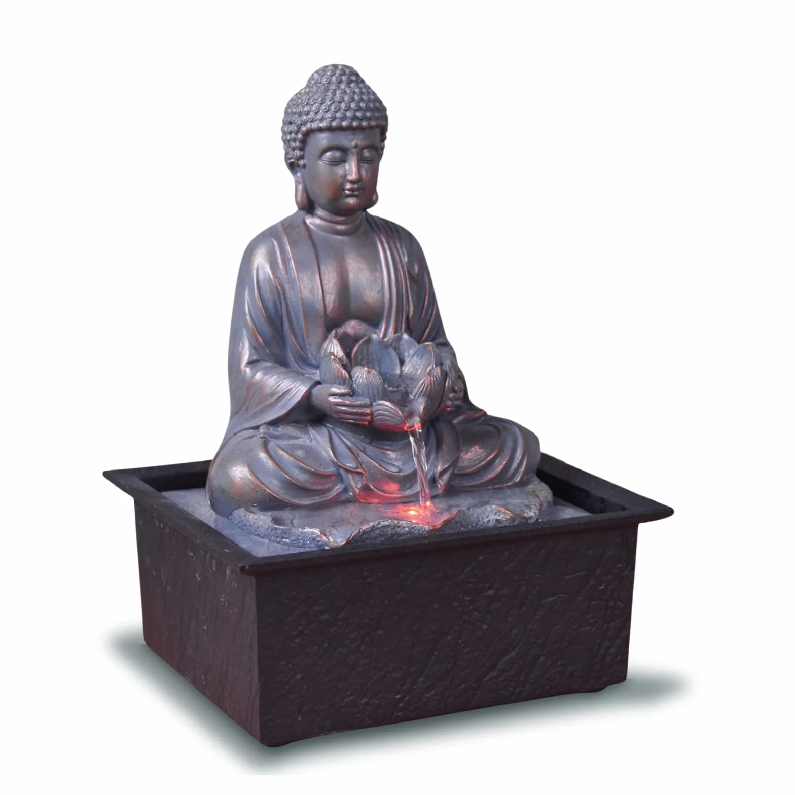 Fontanna wewnętrzna Budda Medytacja Lotos Kolorowe światło LED - Zen Deco Salon Sypialnia - Fontanna stołowa Relaksujący ruch - Przydatny prezent dla kobiet i mężczyzn - H 26cm - Sutra Zen'Light