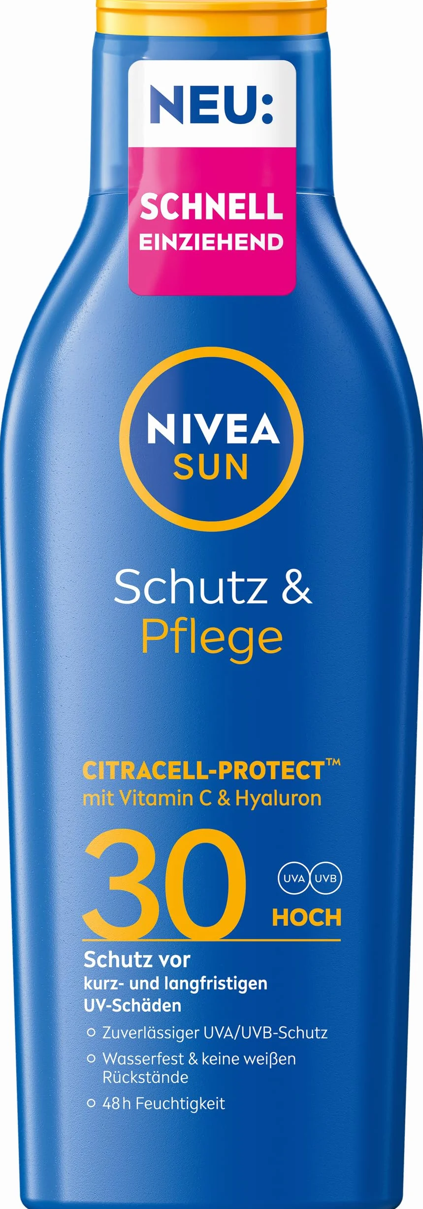NIVEA SUN Ochrona i pielęgnacja balsamu przeciwsłonecznego LSF 30, wodoodporna ochrona przed słońcem z witaminą C i kwasem hialuronowym, szybko wchłaniający się krem przeciwsłoneczny do 48 godzin