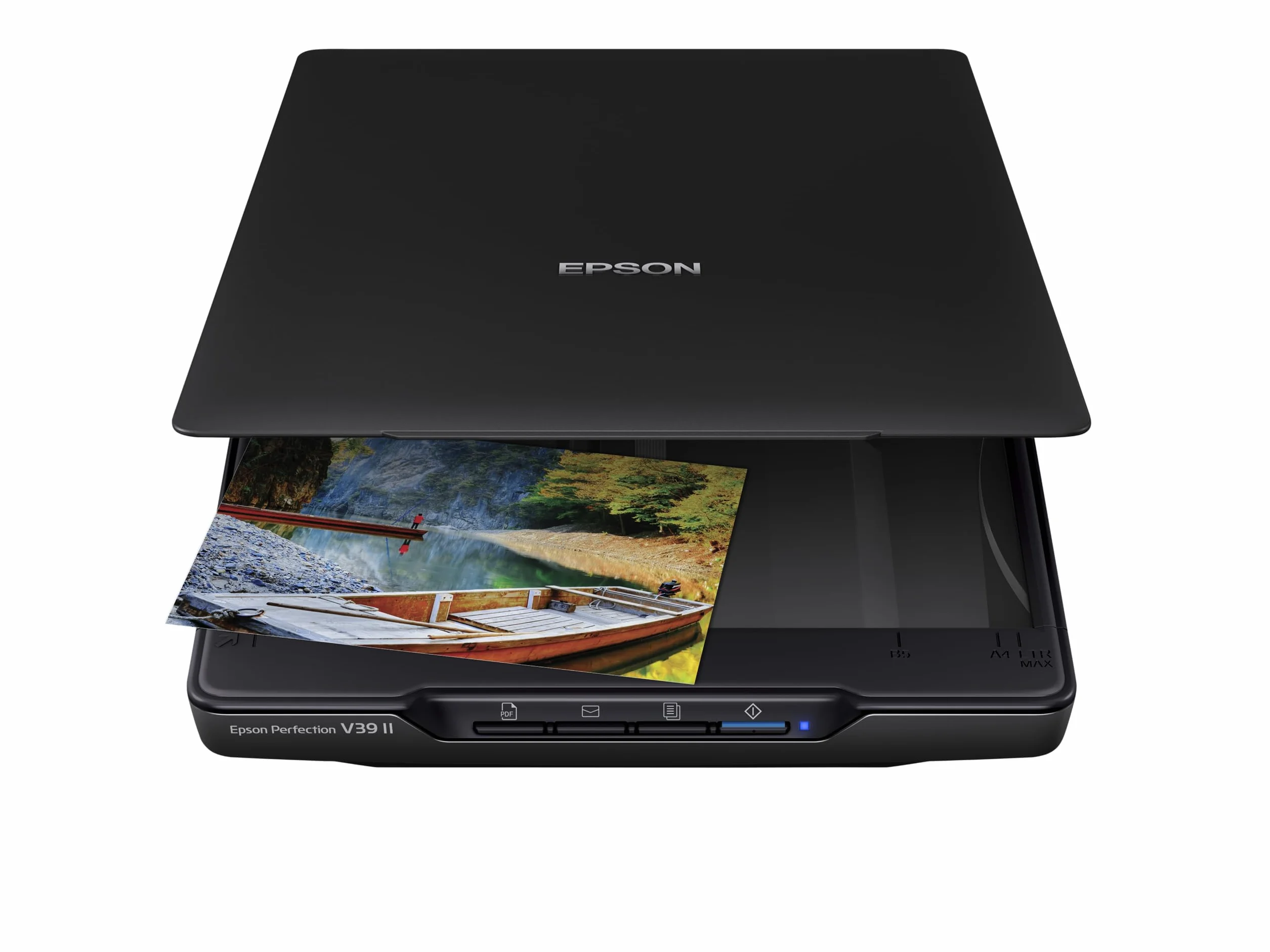 Epson Perfection V39 II kolorowy skaner płaski do zdjęć i dokumentów o rozdzielczości optycznej 4800 dpi, skanowanie do chmury, zasilanie USB i wysoki stan, zdejmowana pokrywa