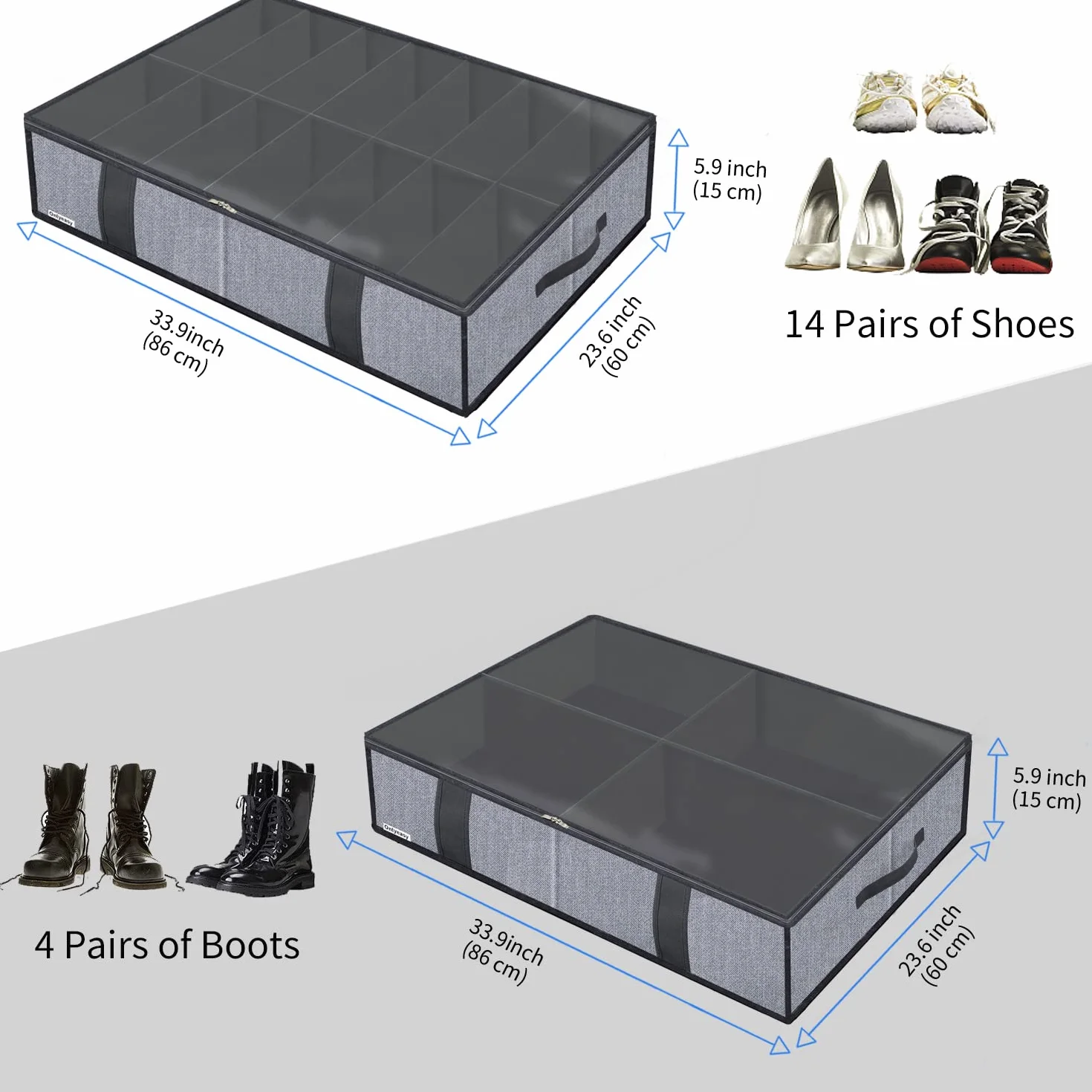 Homyfort duży organizer na buty 14+4 pary torba do przechowywania 86x60x15 cm szary len