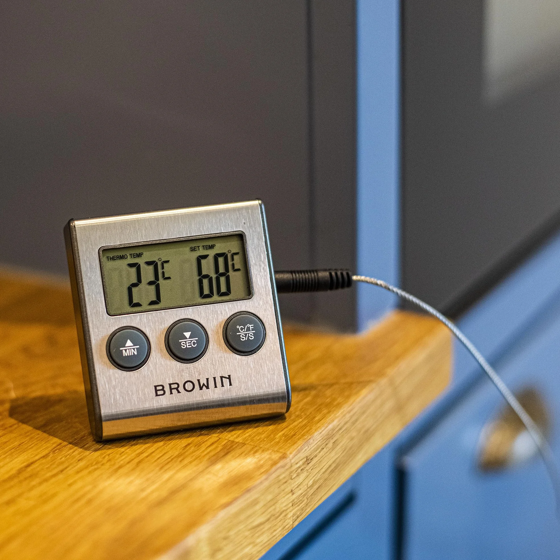 Browin Termometr do żywności z sondą ze stali nierdzewnej 1,5 m 0-250°C Timer alarm