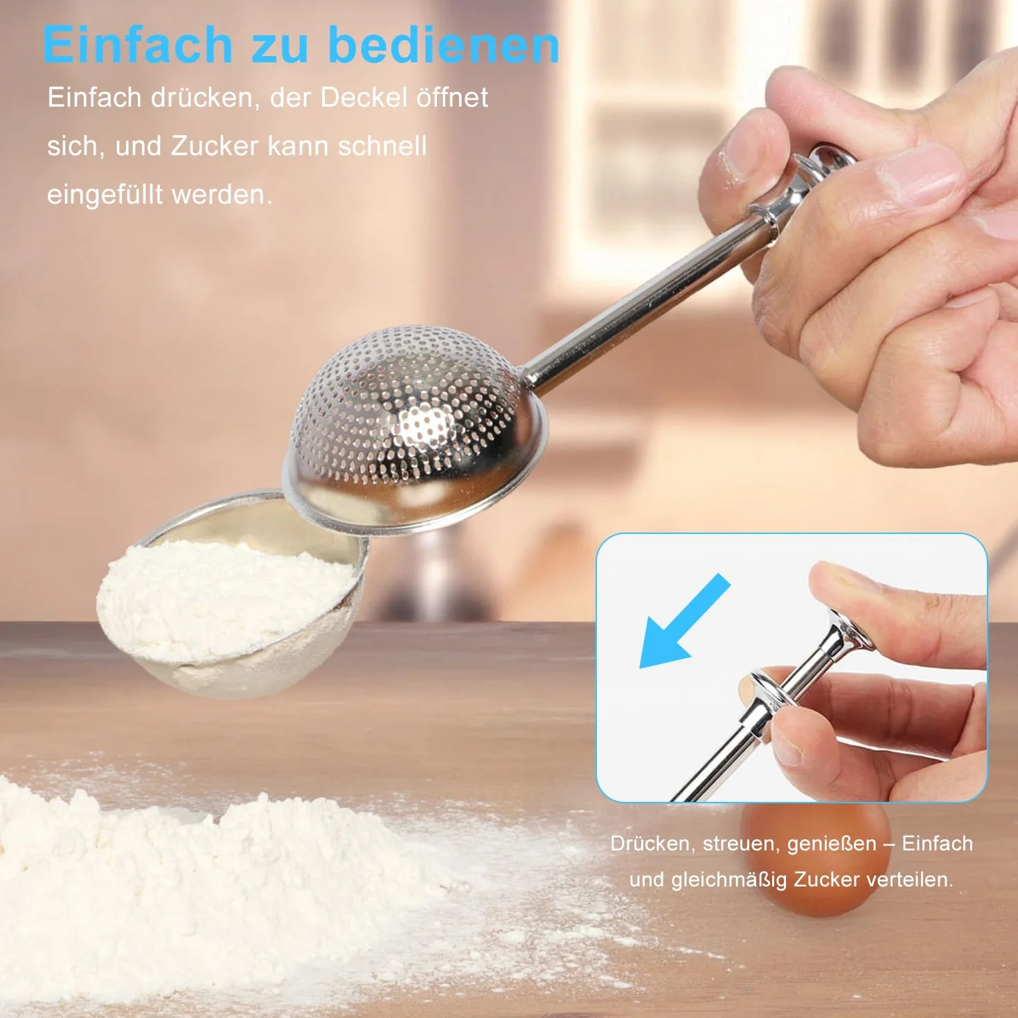 Miotełka do kurzu do mąki do pieczenia, cukier puder z uchwytem, ze stali nierdzewnej, cukier pudrowy, miotełka do wyrobów piekarniczych, do herbaty sypkiej, kakao, cukru
