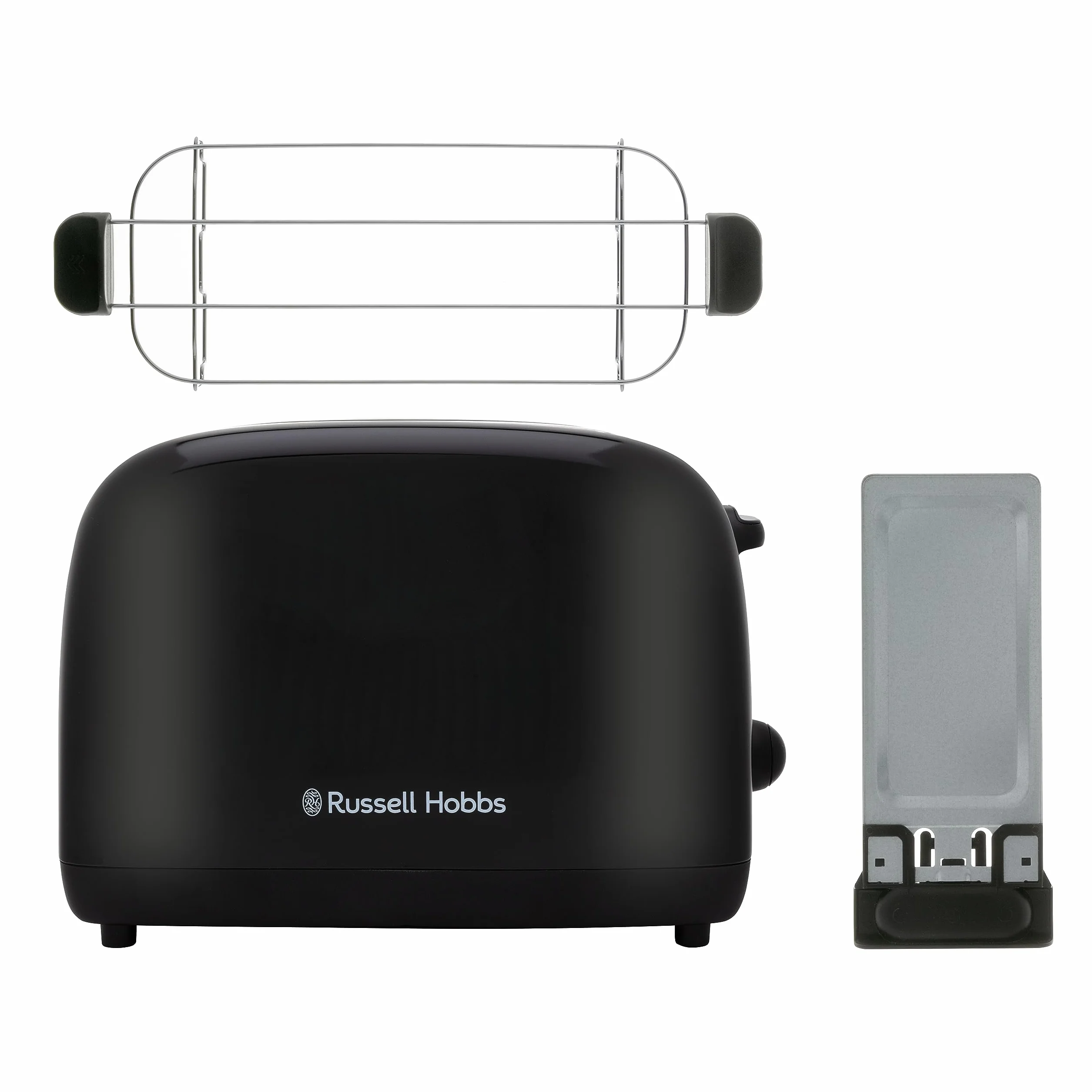Russell Hobbs toster, na 2 kromki, bardzo szerokie szczeliny na tosty, nasadka do bułek, 6 ustawień opiekania, funkcja rozmrażania i Lift & Look, 1670W, stal nierdzewna, czarny, Colors Plus 26550-56