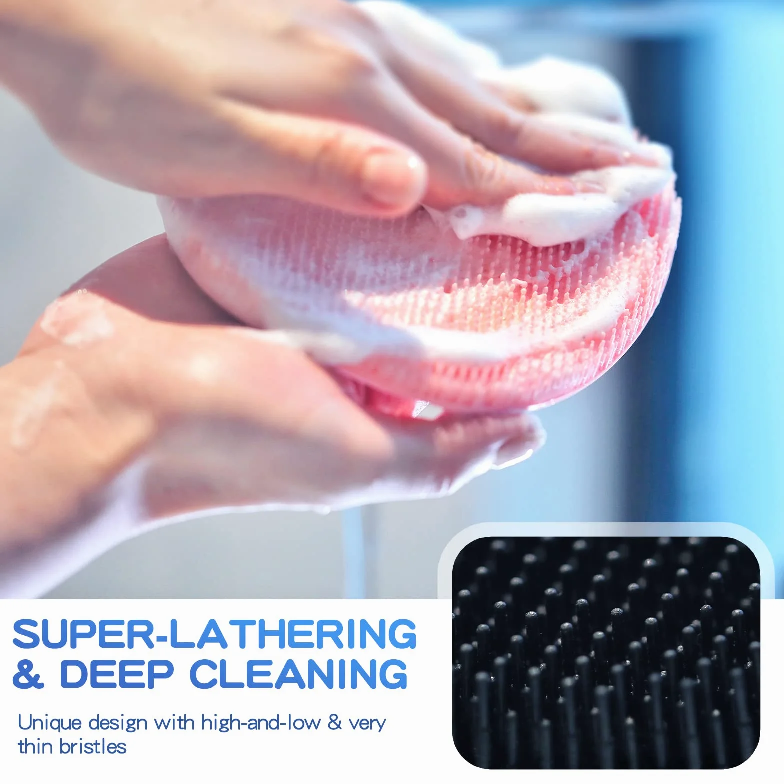 Manmihealth Zestaw silikonowej myjki do pleców i miękkich rękawiczek kąpielowych, 4 szt. (cienkie włosie), super złuszczający peeling do ciała i super spieniająca się szczotka do twarzy pod prysznic,