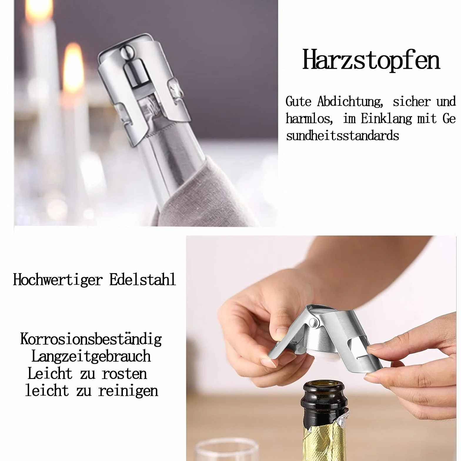2-pak wysokiej jakości zakrętek do butelek szampana ze stali nierdzewnej, wielokrotnego użytku, szczelne, do butelek szampana, wina, szampana, nakrętki próżniowe, do wina, szampana