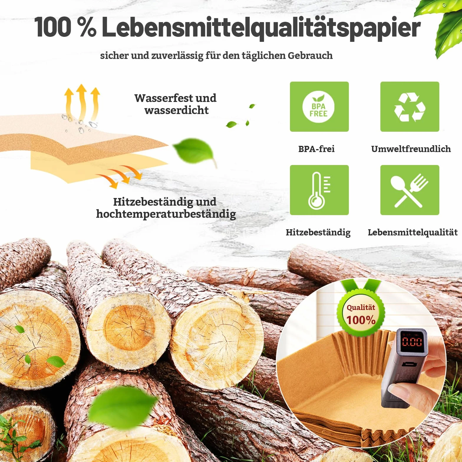 Papier do pieczenia do frytkownicy beztłuszczowej 6 l/3 l, kompatybilny z frytkownicą Phillips z dwoma szufladami serii 3000/5000 i Tefal z dwoma szufladami 5,2/3,1 l, 100 sztuk