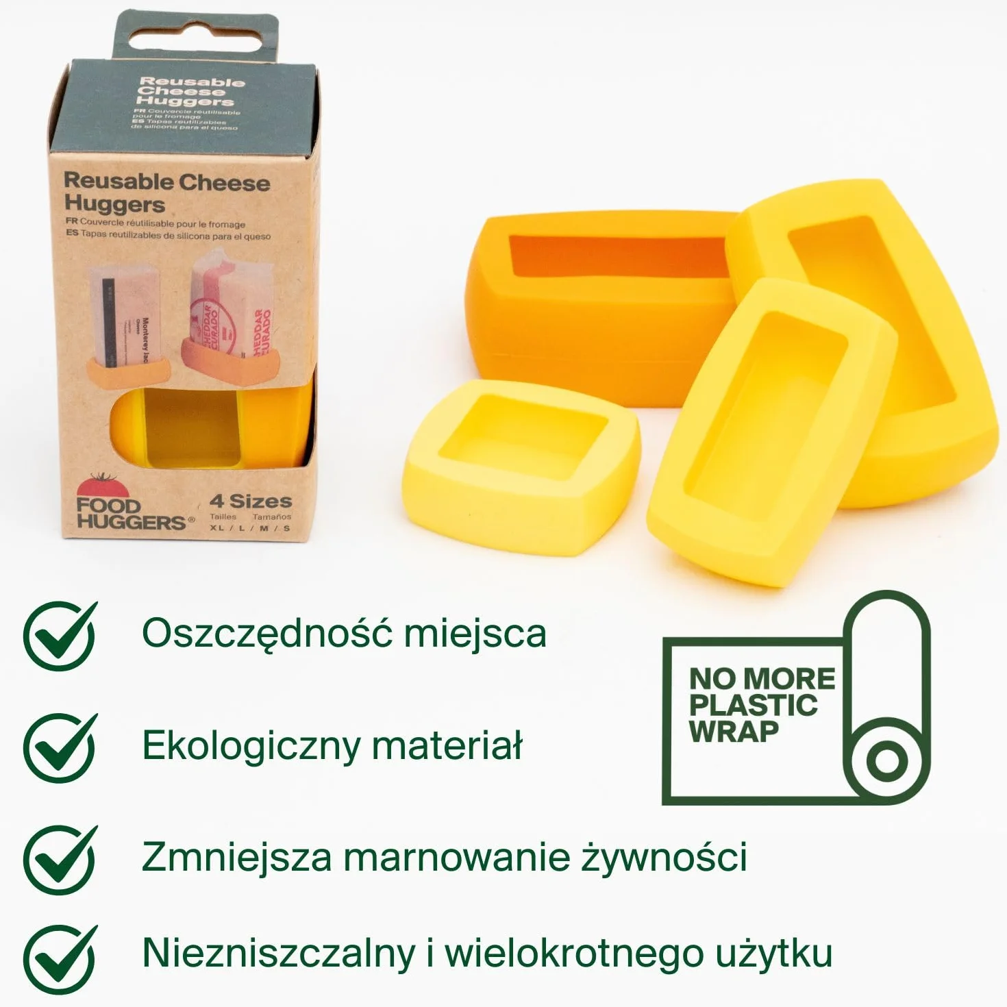 Food Huggers zestaw 4 silikonowych pojemników wielokrotnego użytku do sera