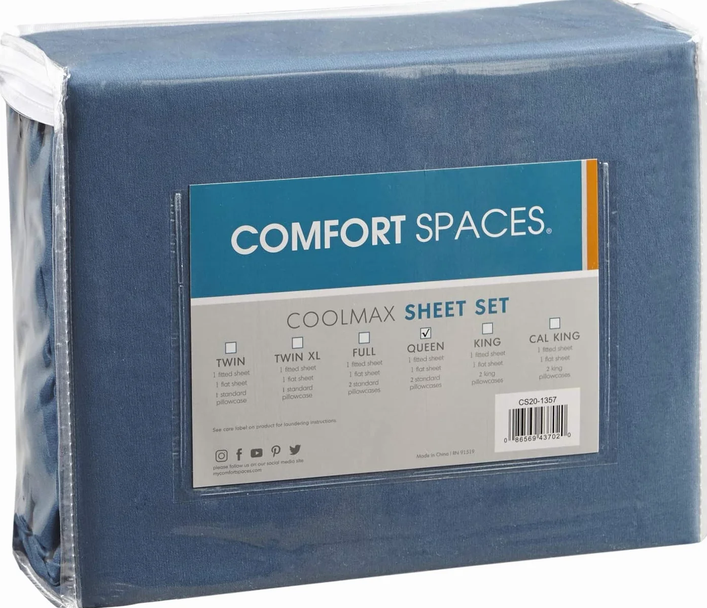 Comfort Spaces Coolmax Moisture Wicking Sheet Set Cal King 4 Piece Deep Pocket Fits Up to 16" Mattress