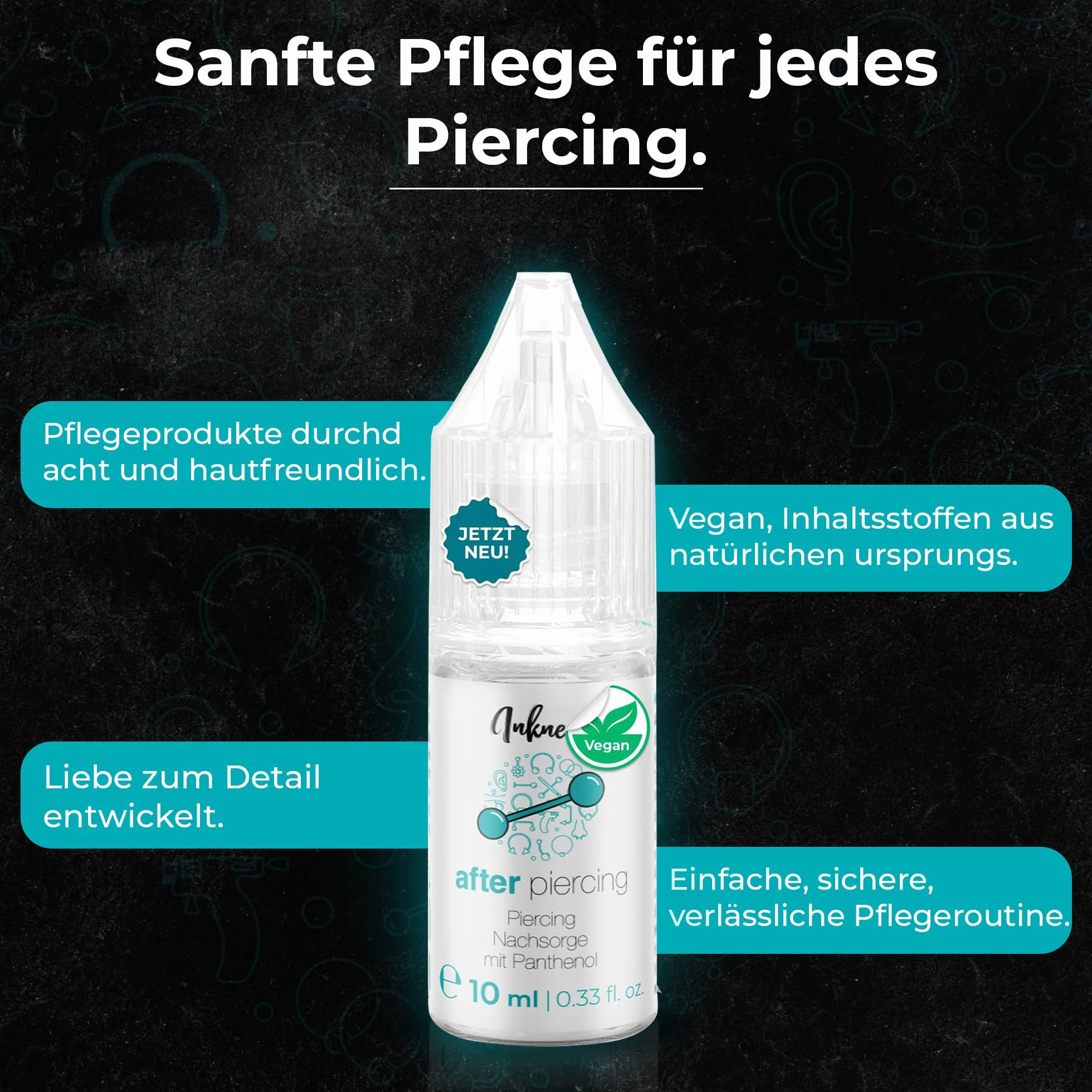 Piercing po piercingu, wegańska pielęgnacja piercingu, z naturalnymi składnikami, do pielęgnacji uszu, nosa, pępka i piercingu w okolicach intymnych