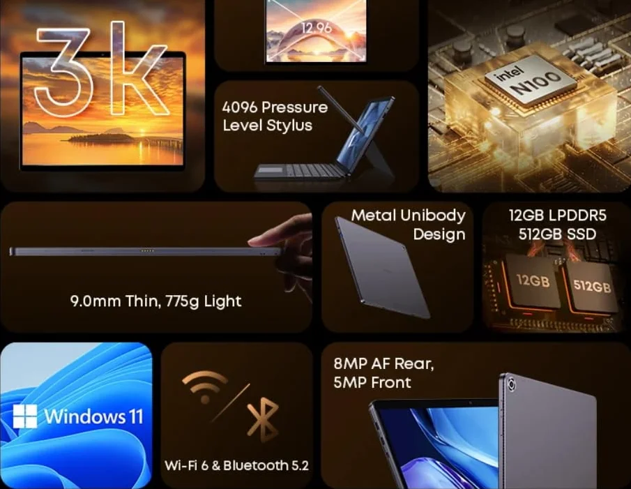 2024 Hi10 Max 2 w 1 tablet laptop Core N100 32.9 cm 3K IPS ekran 12 GB RAM 512 GB SSD tablety 2.4G/5G WiFi (w zestawie klawiatura)