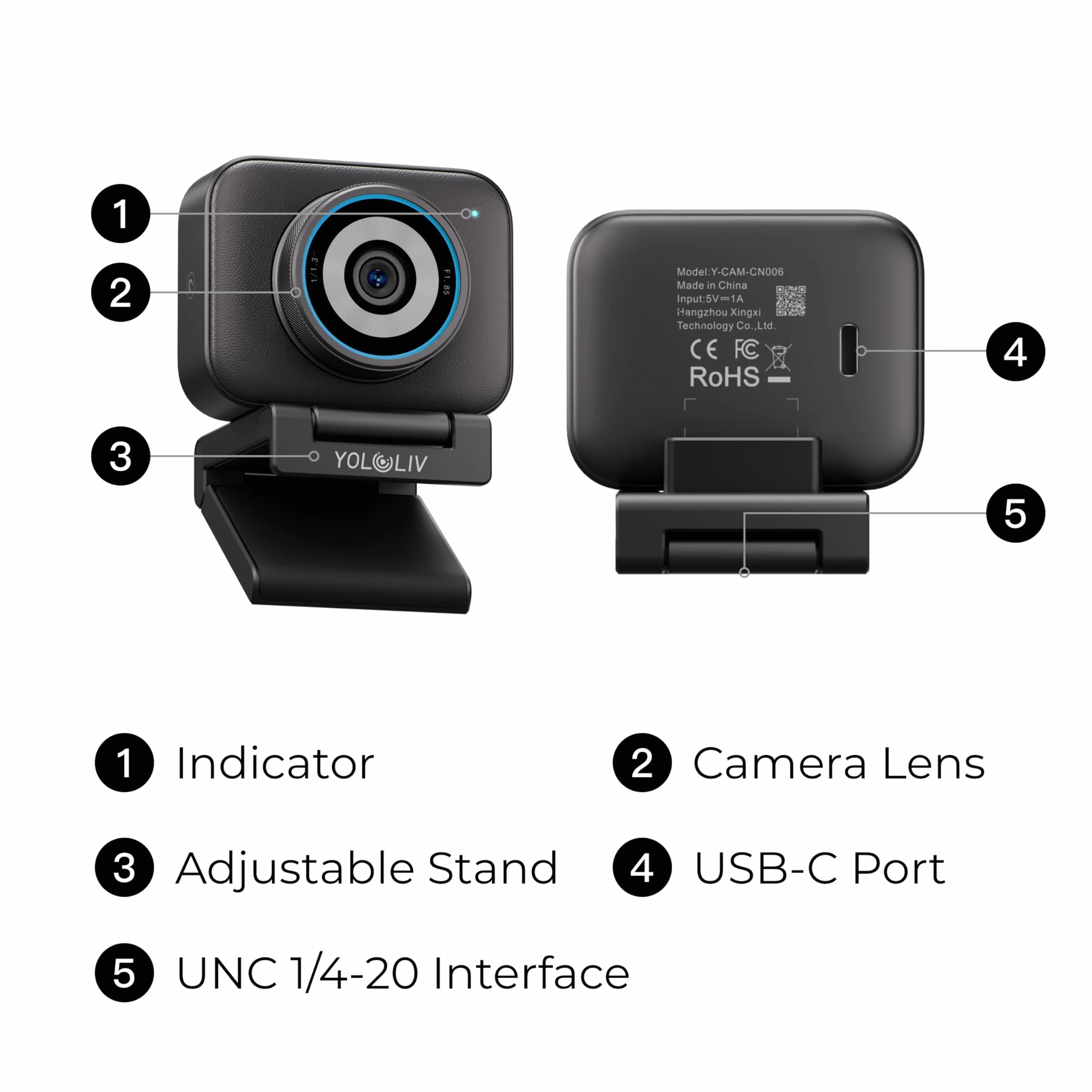 YOLOLIV YoloCam S3, kamera internetowa do streamingu 4K, sterowanie jak w DSLR, efekty kinowe, 4× zoom, HDR, nieskompresowane wideo, zoptymalizowany autofokus PD | USB-C dla PC i Mac