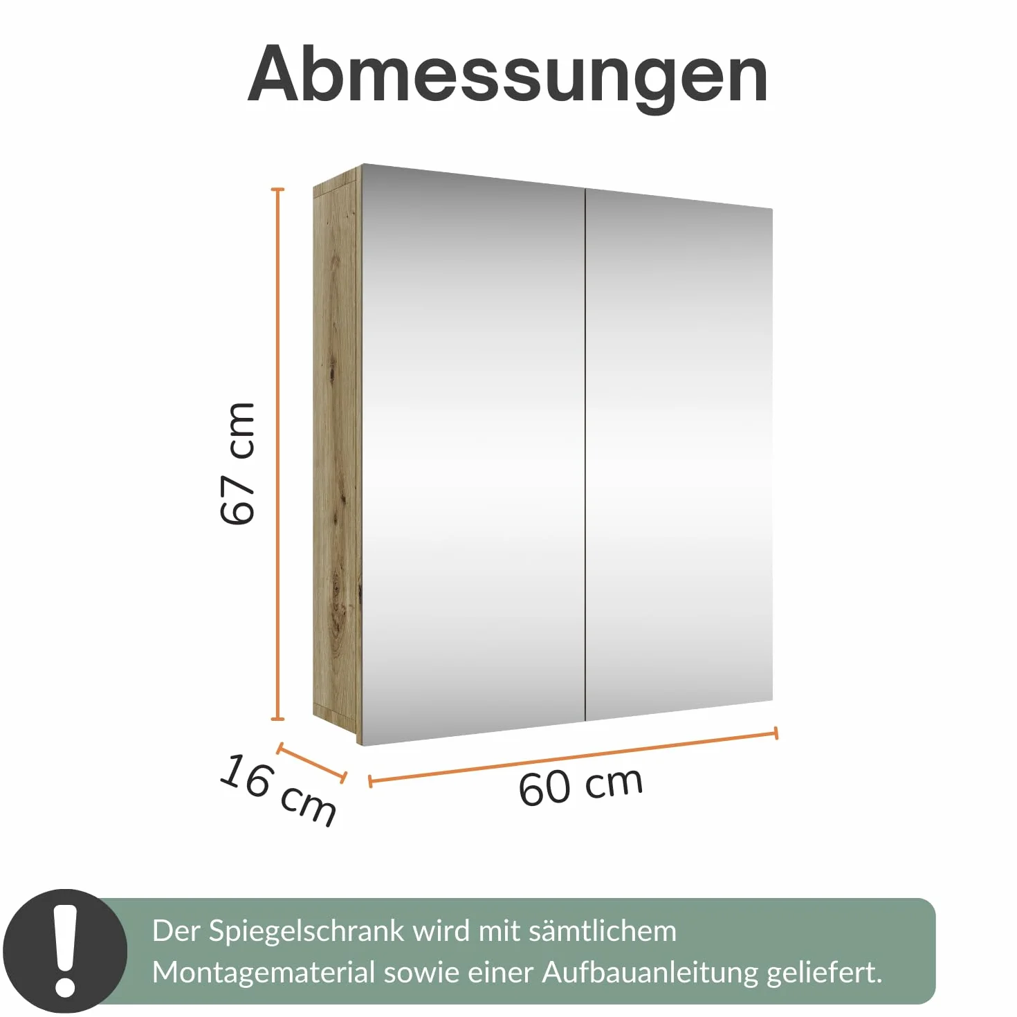 Planetmöbel Merkur szafka z lustrem łazienka 60 cm wisząca dąb Artizan 60x67x16 cm