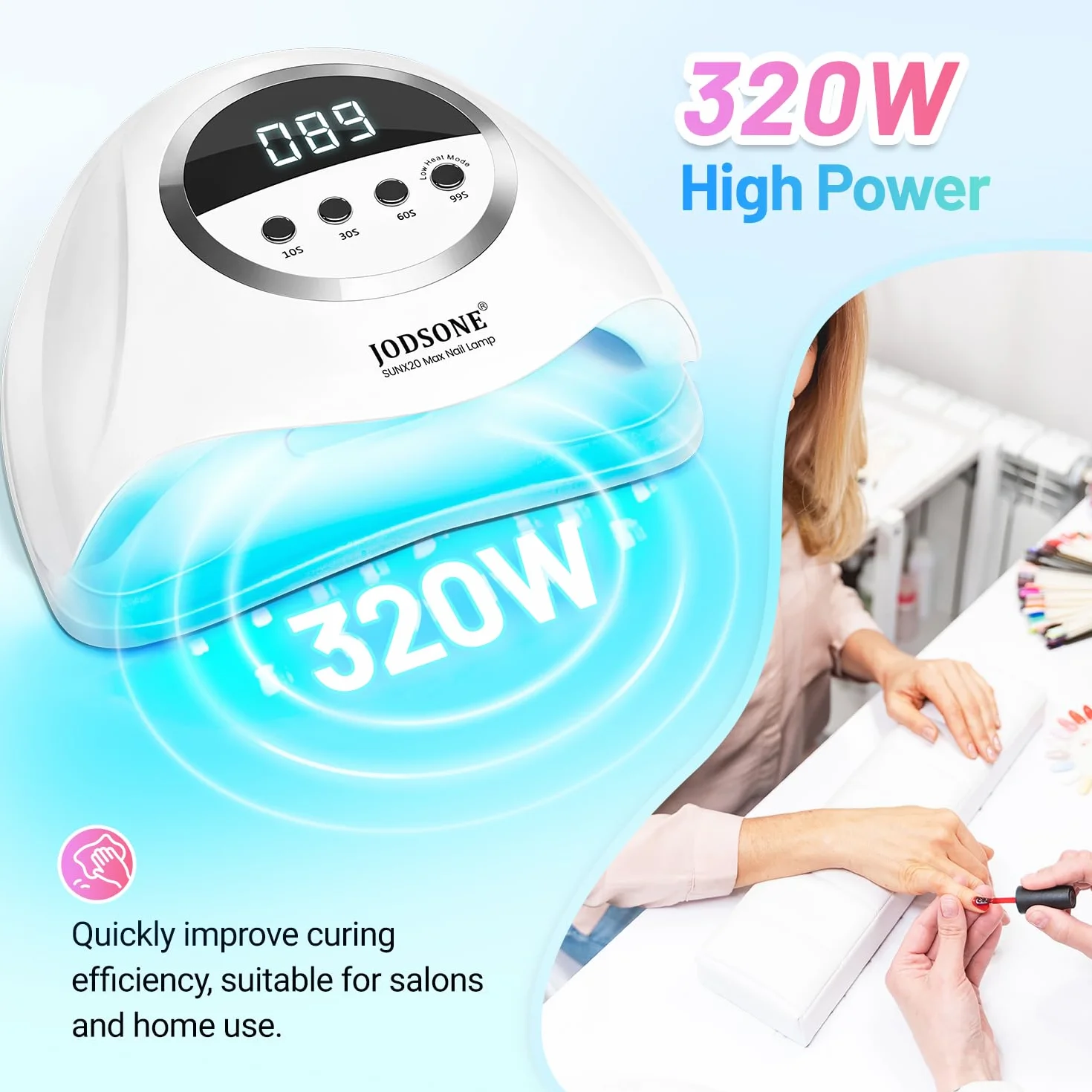 JODSONE Lampa UV LED do paznokci 320 W, suszarka do paznokci żelowych, żelowa lampa do paznokci z 72 lekkimi koralikami, lampa LED do paznokci żelowych z automatycznym czujnikiem i 4 timerami