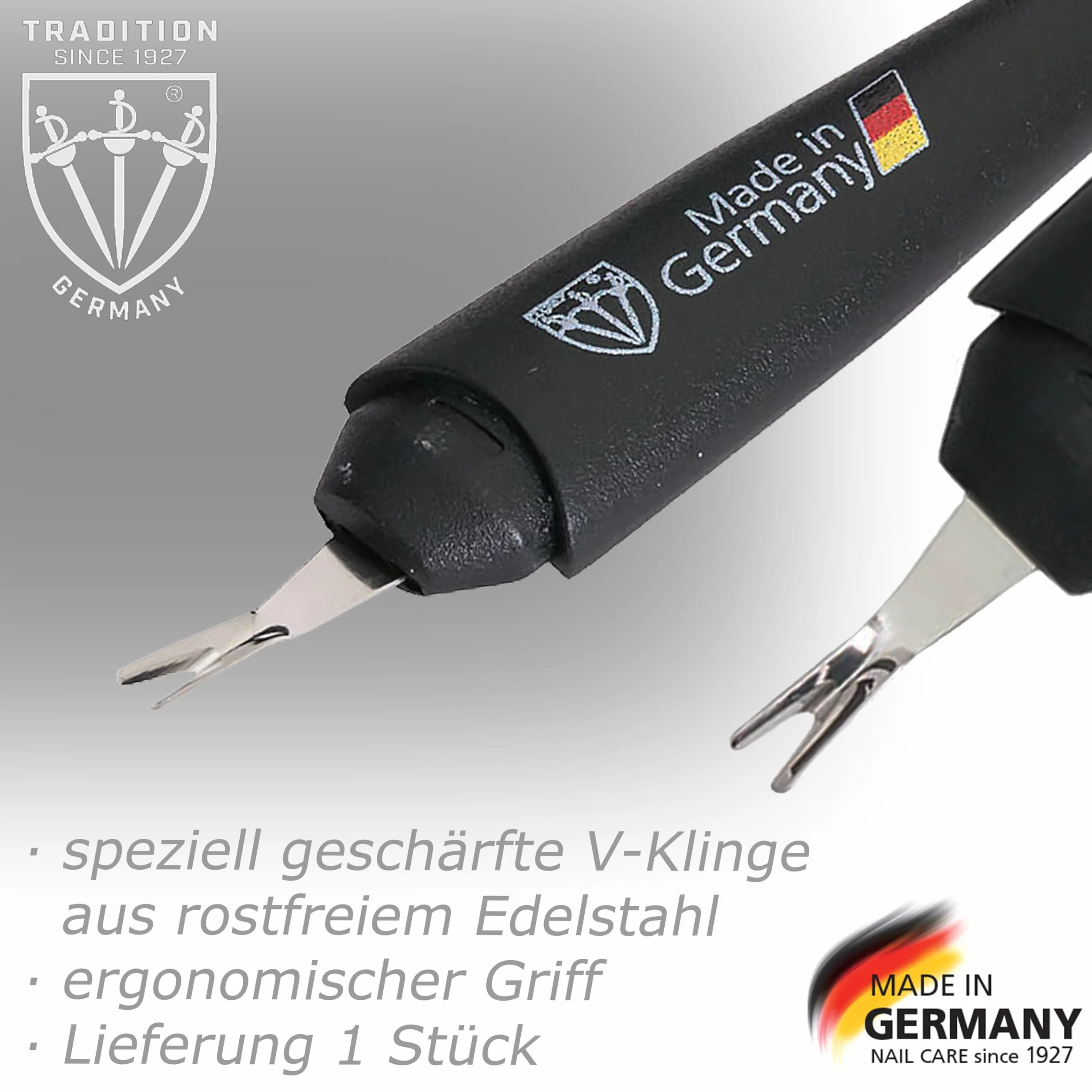 DREI SCHWERTER - Nóż do usuwania skórek z ostrzem w kształcie litery V (1 sztuka) – markowa jakość – Made in Germany